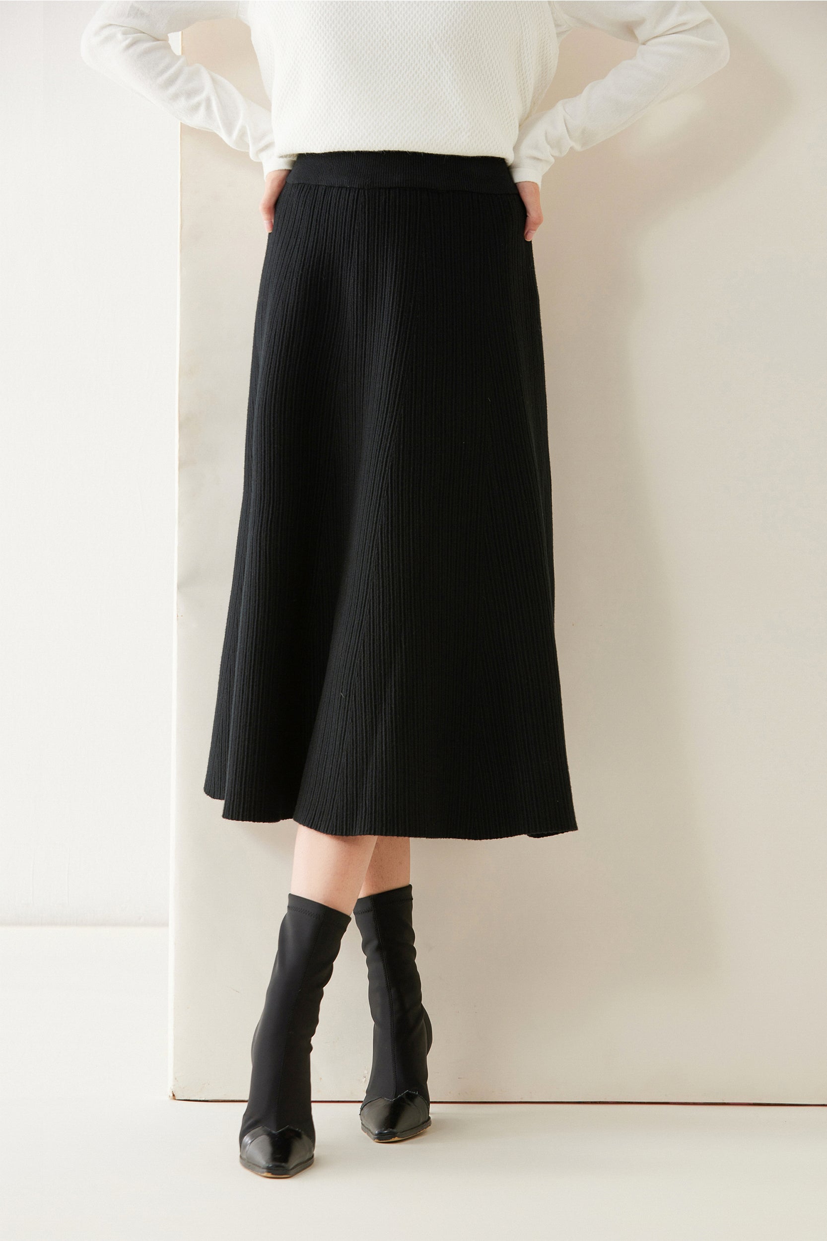 Juno A-line Stretch Knit Midi Skirt