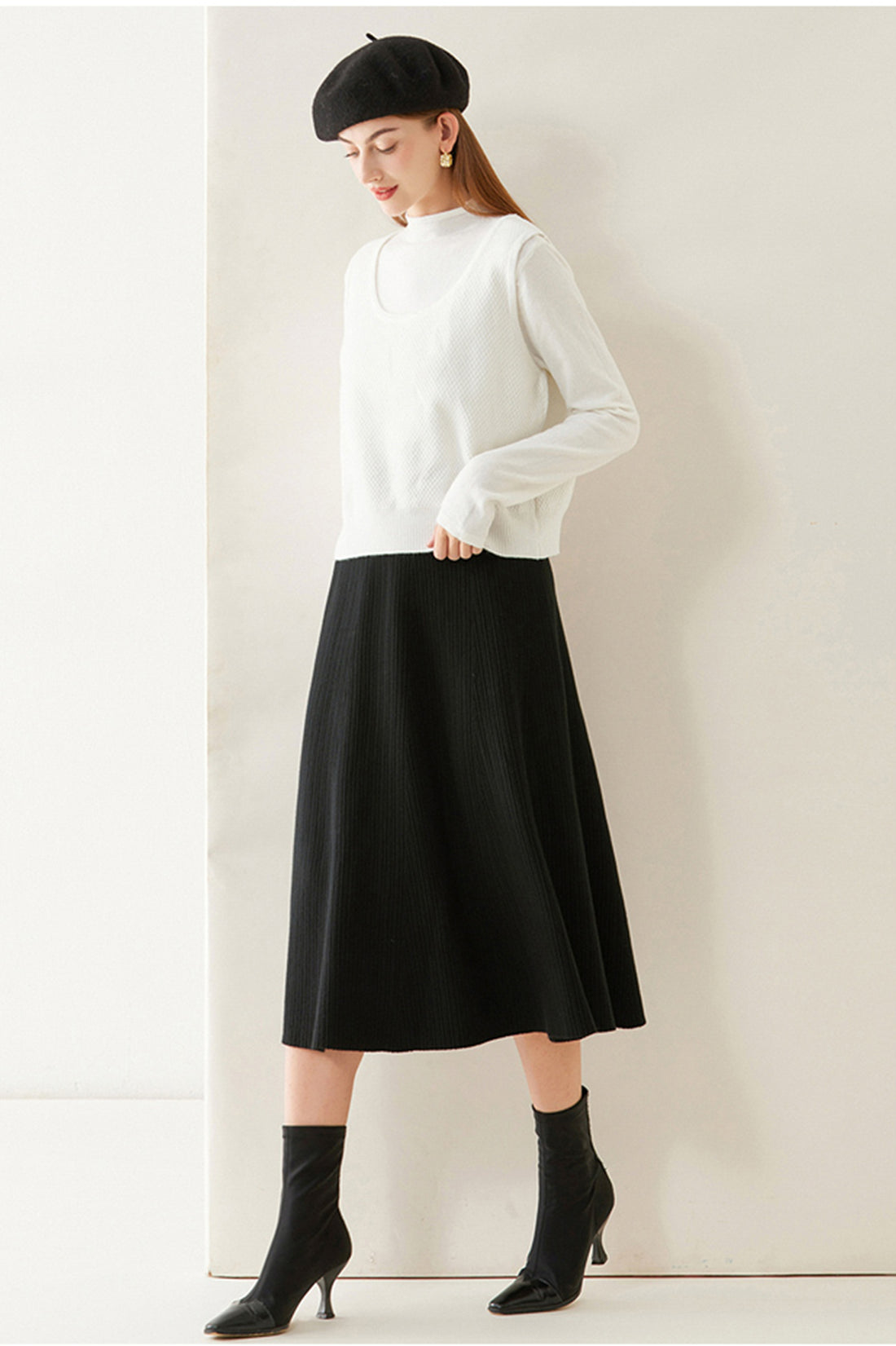 Juno A-line Stretch Knit Midi Skirt