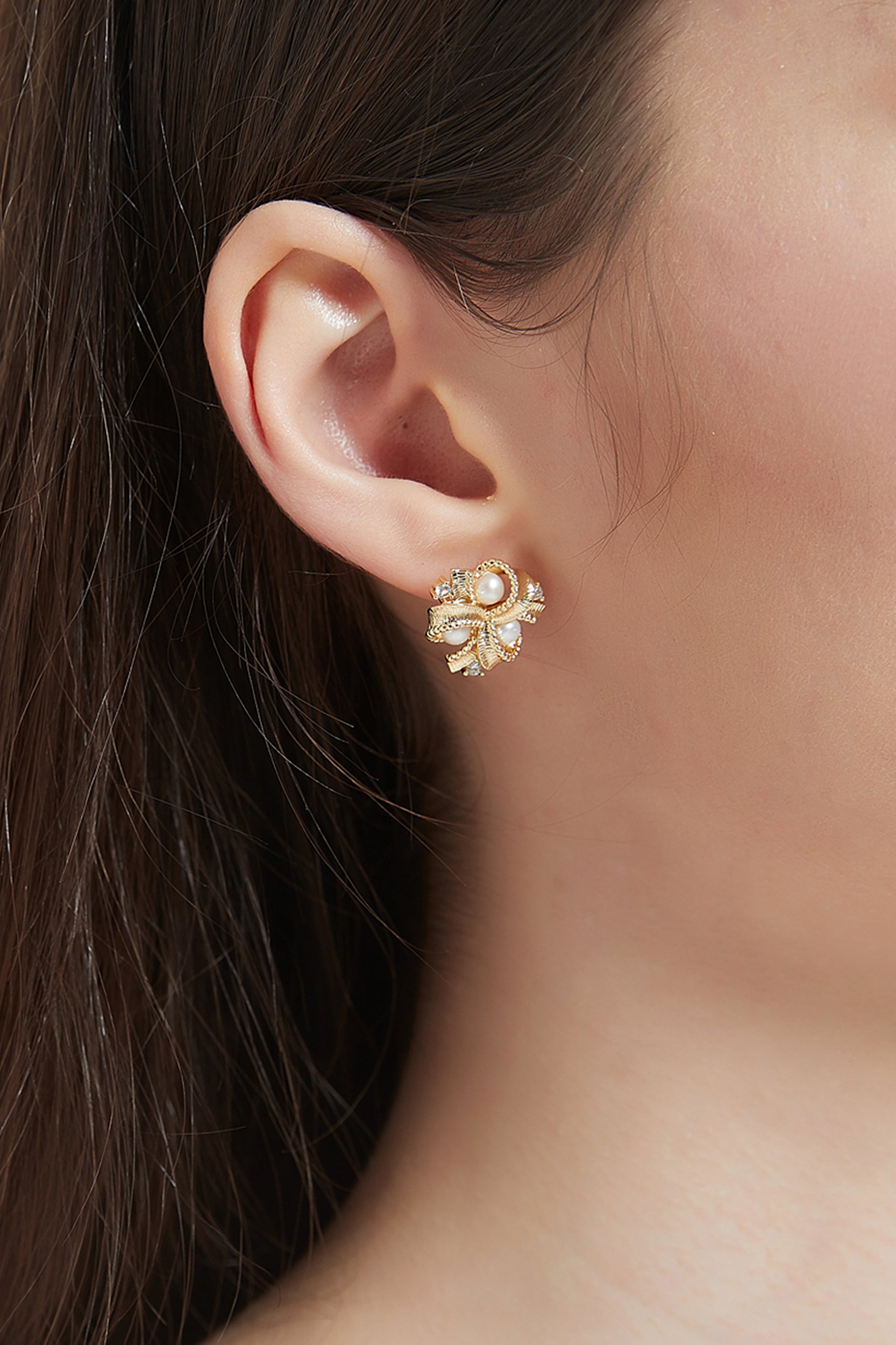 Lathika Gold Pearl Knot Stud Earrings