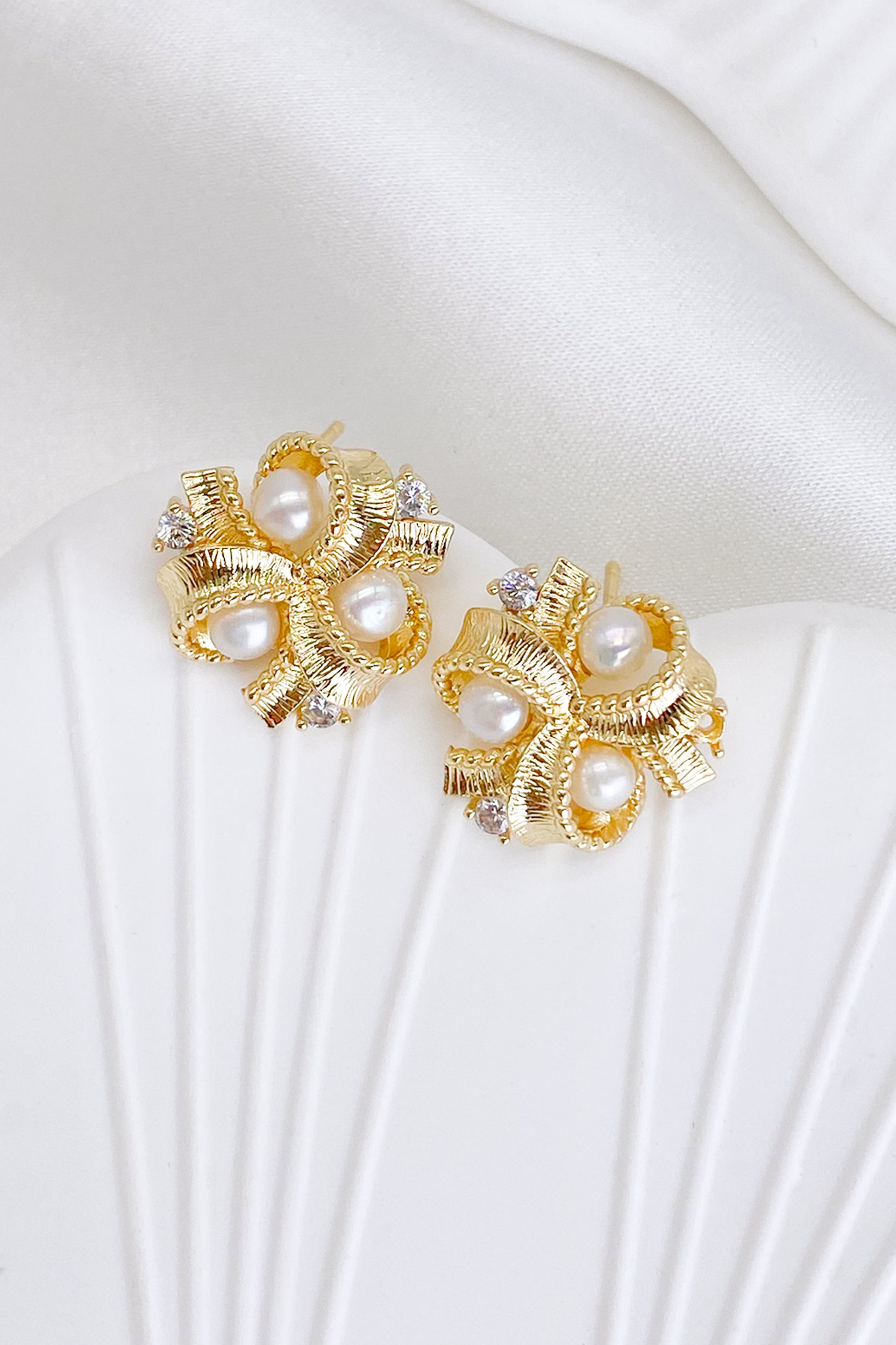 Lathika Gold Pearl Knot Stud Earrings
