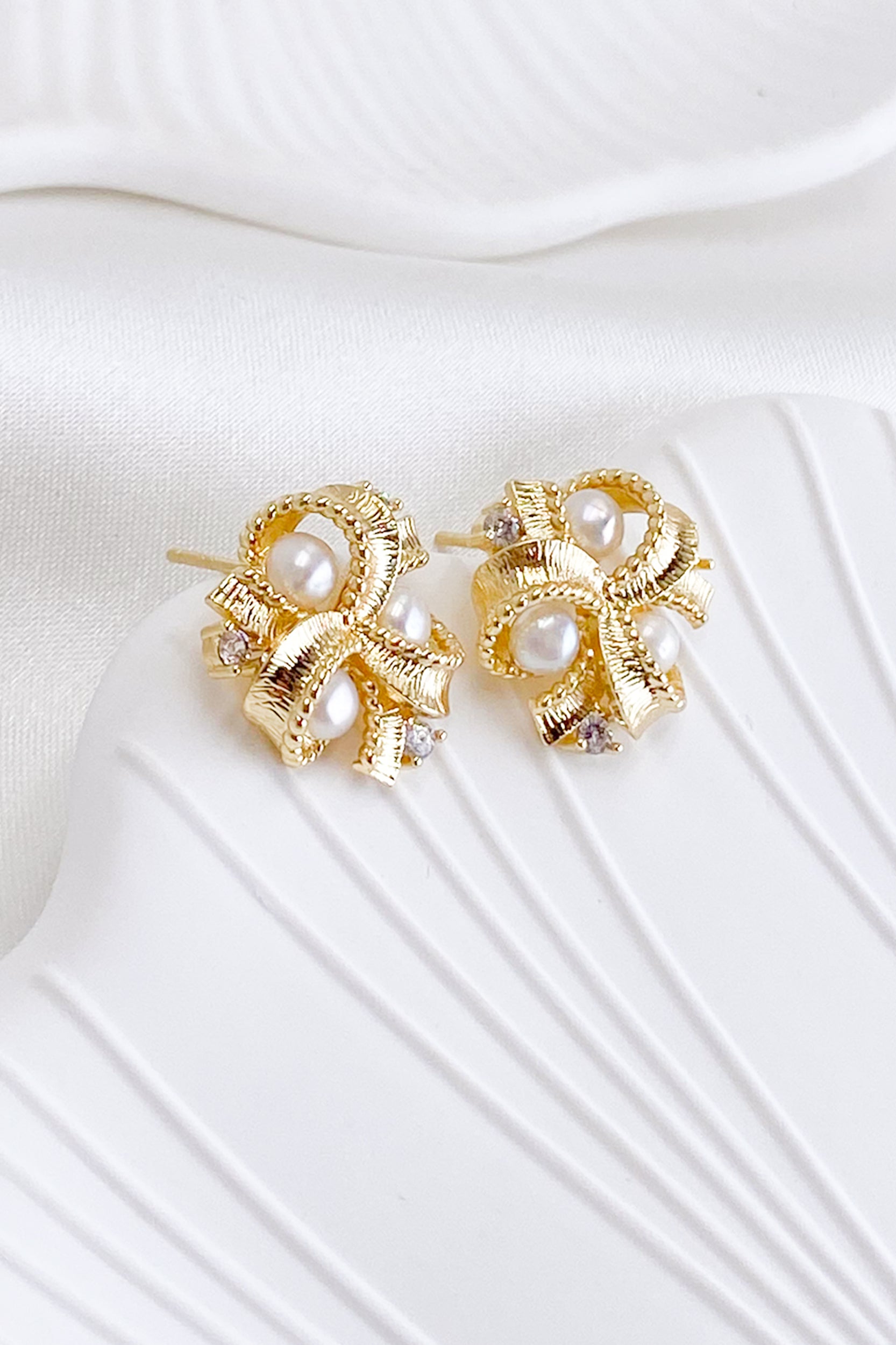 Lathika Gold Pearl Knot Stud Earrings