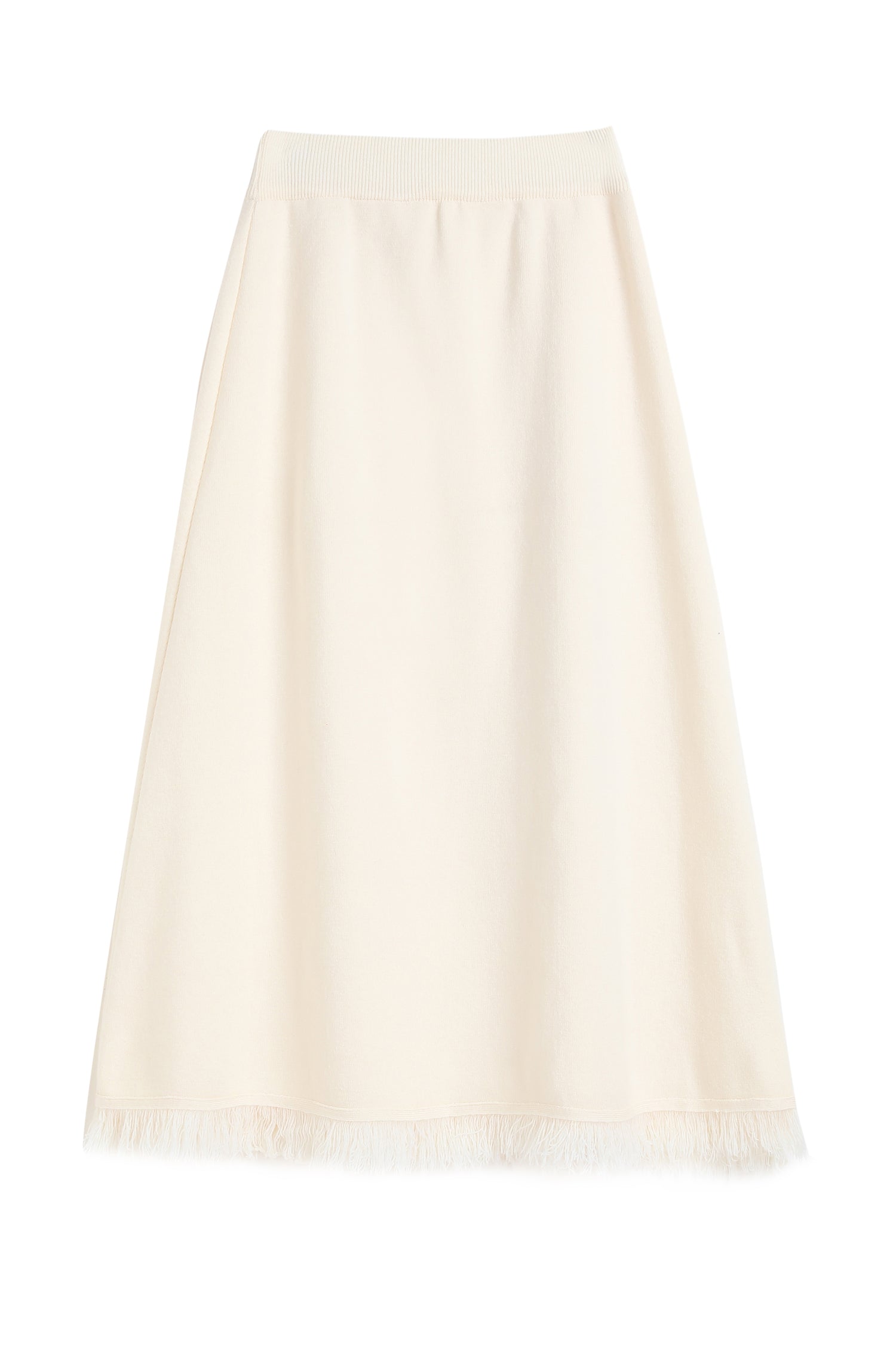 SKYELolaStretchKnitFringeHemMidiSkirtLightBeige5