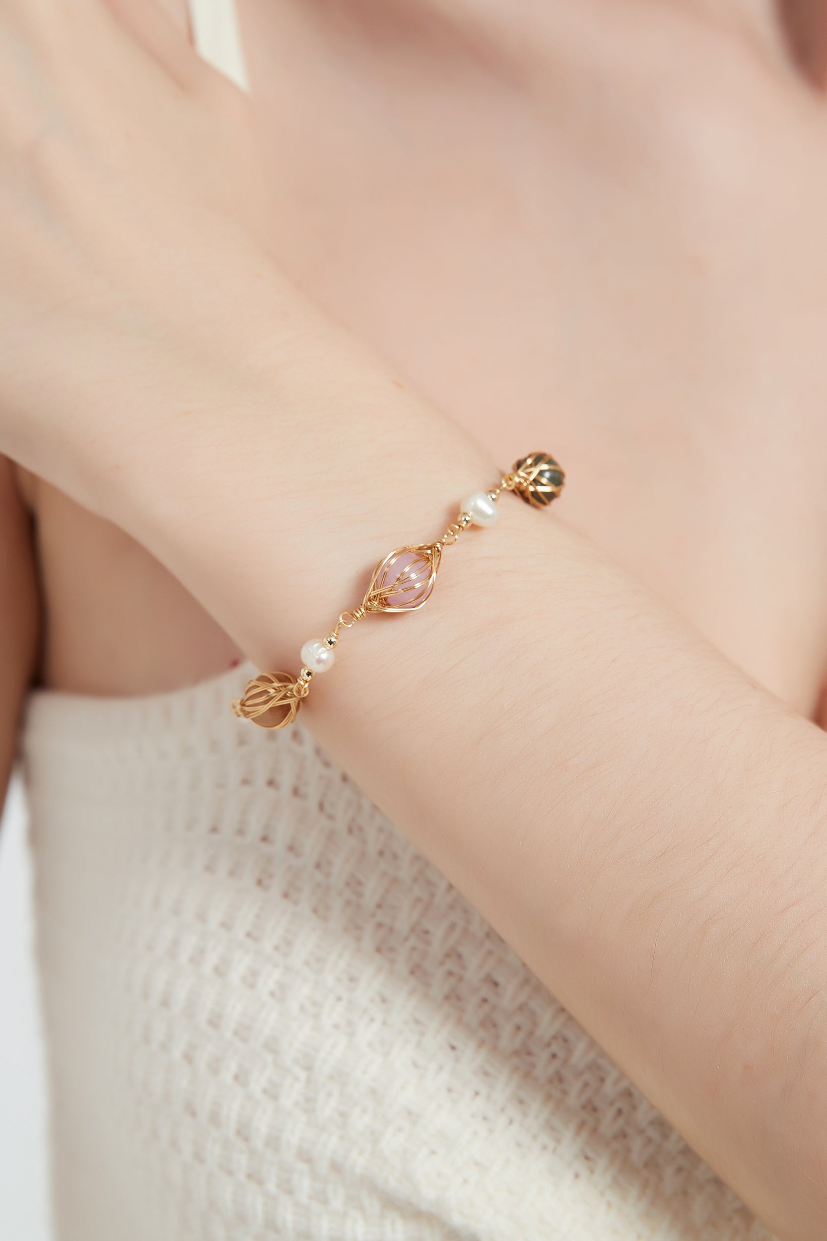 Malina Multi-Color Stones Pearl Bracelet