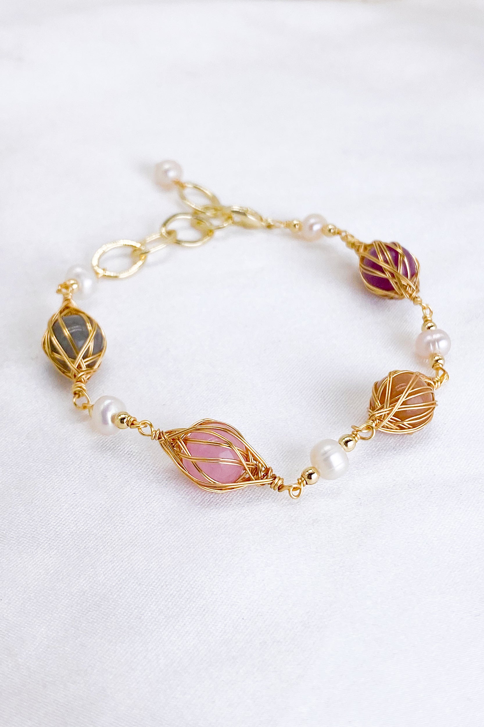 Malina Multi-Color Stones Pearl Bracelet