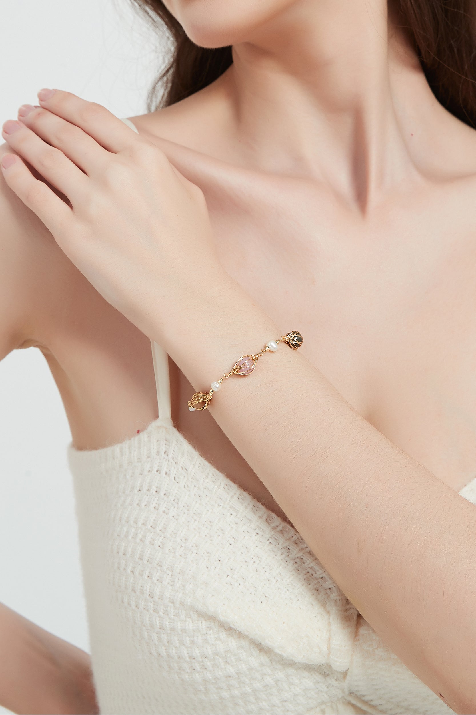 Malina Multi-Color Stones Pearl Bracelet