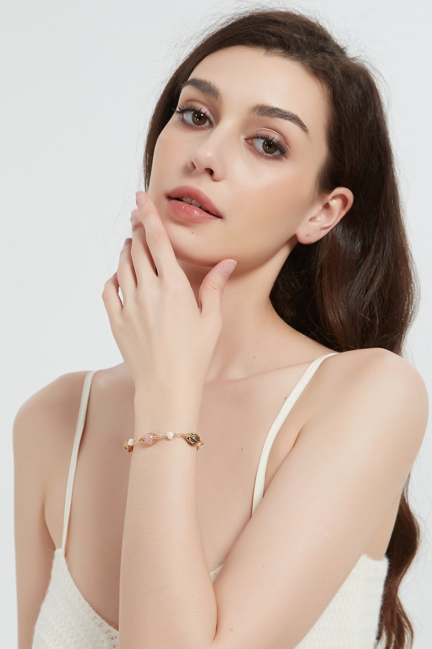 Malina Multi-Color Stones Pearl Bracelet
