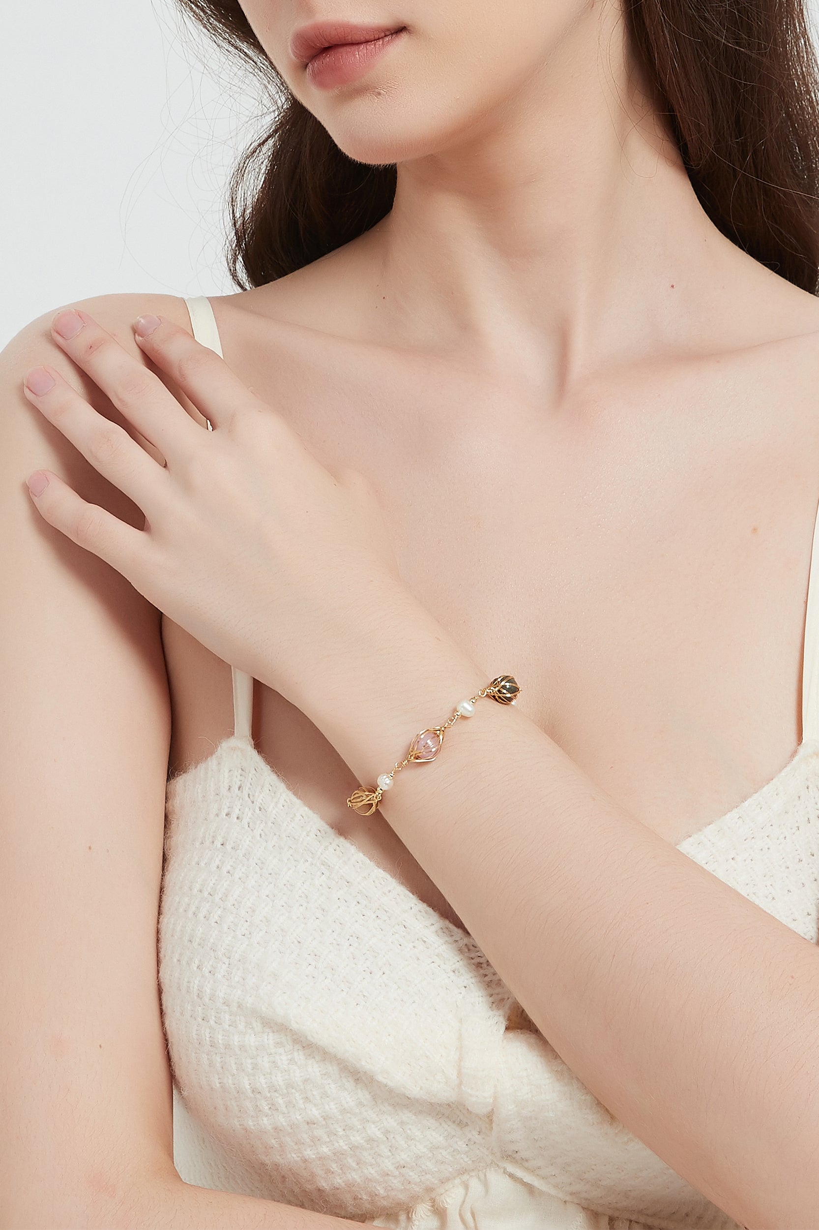 Malina Multi-Color Stones Pearl Bracelet