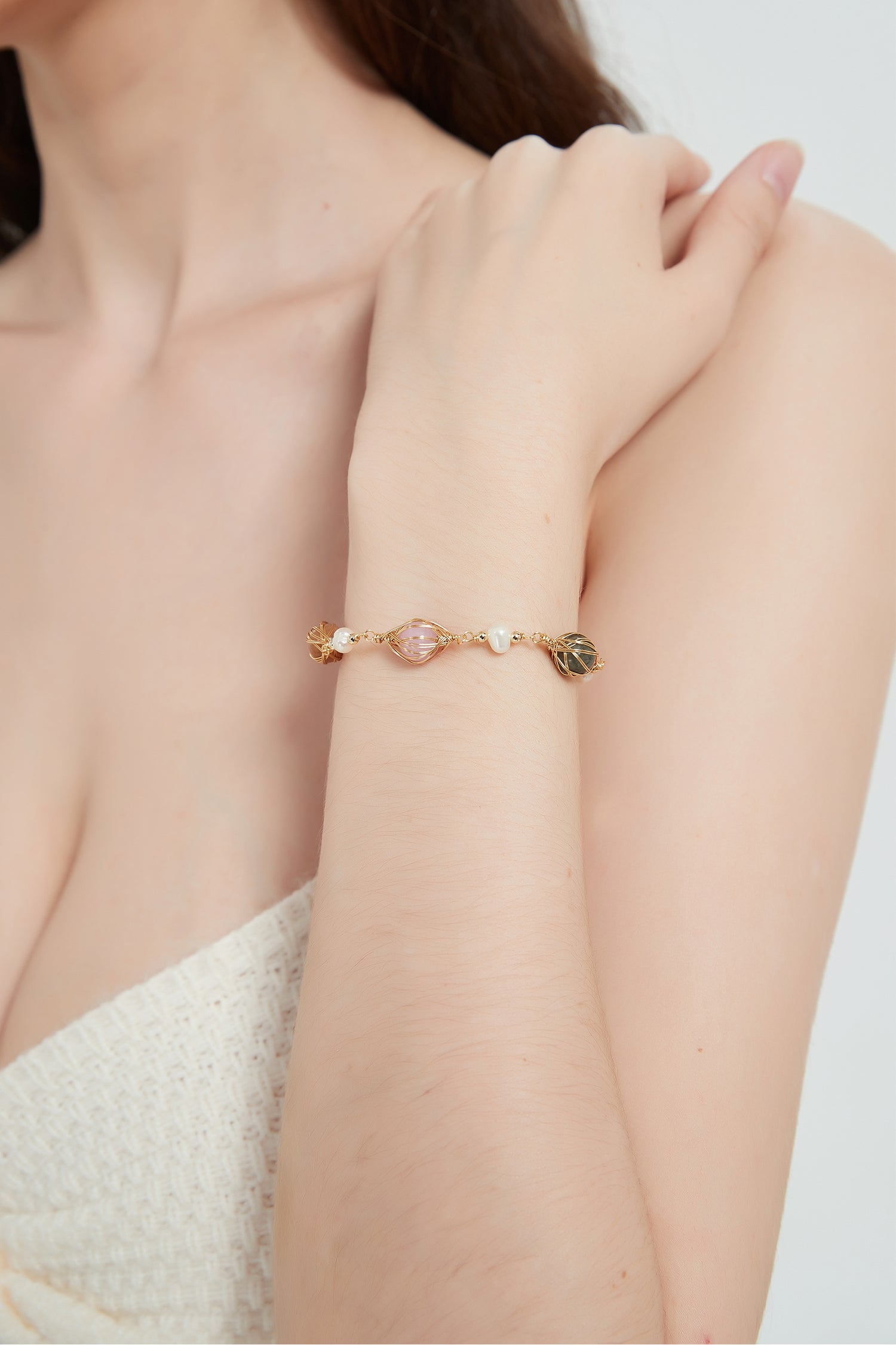Malina Multi-Color Stones Pearl Bracelet