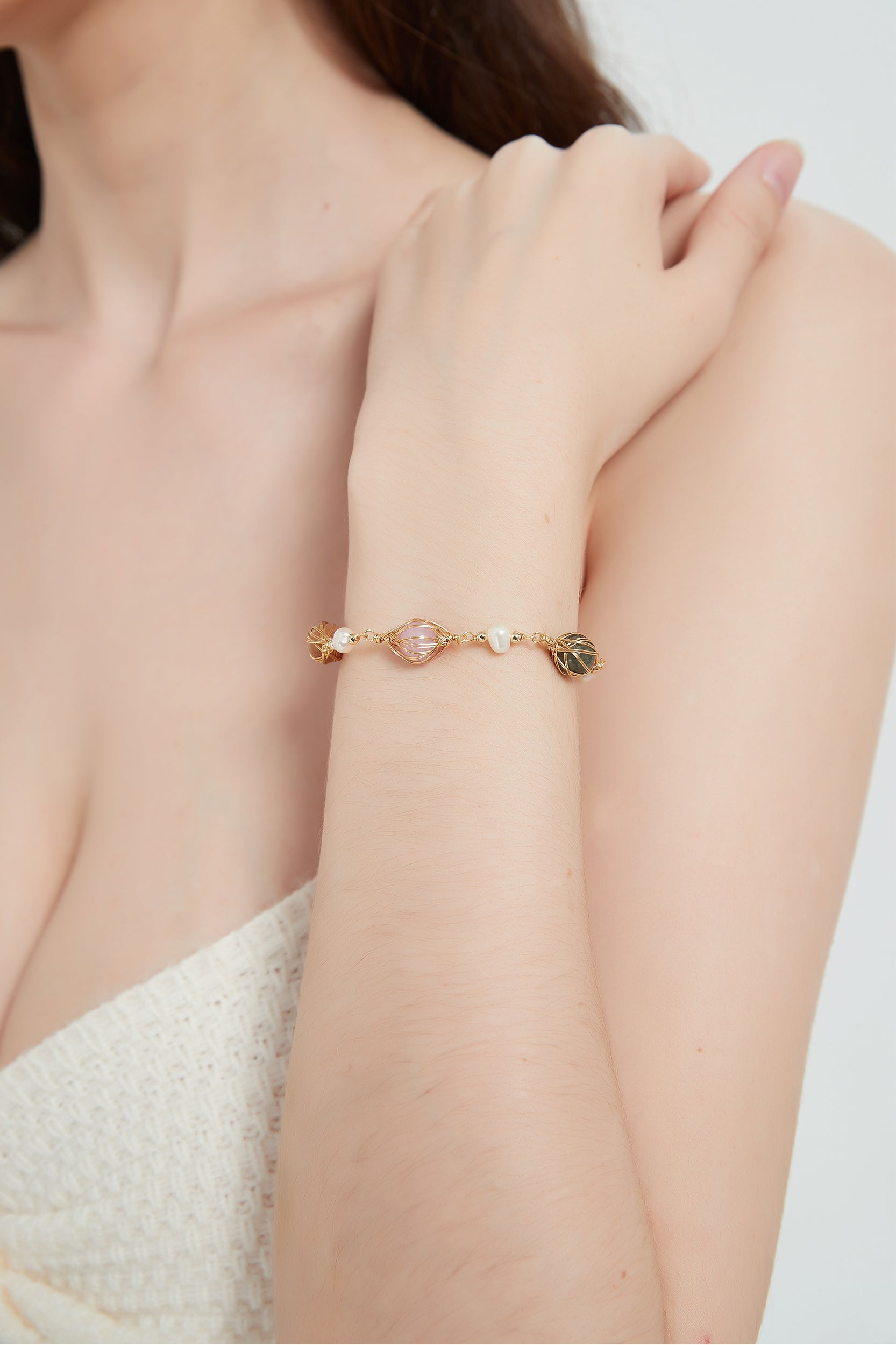 Malina Multi-Color Stones Pearl Bracelet