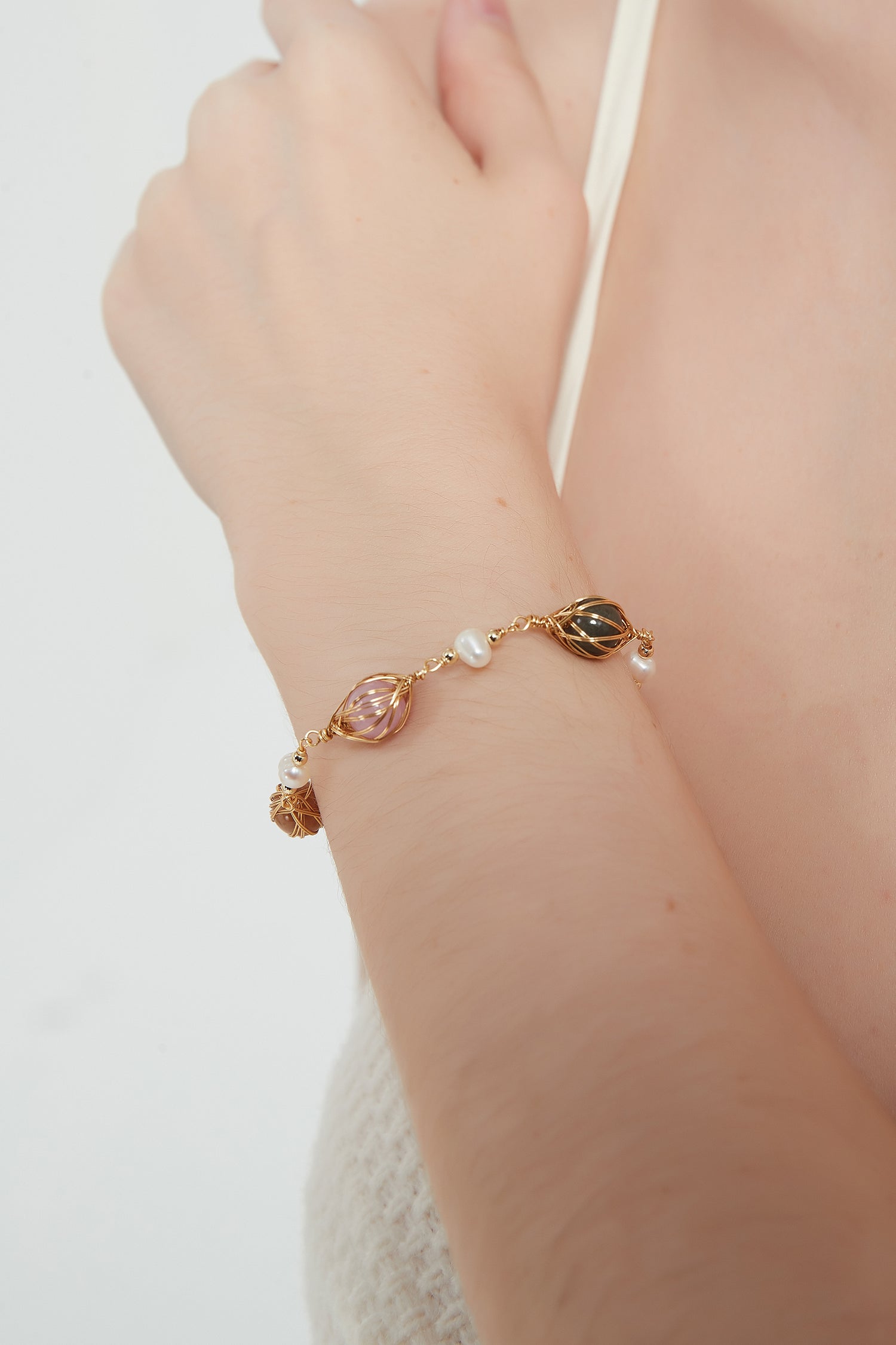 Malina Multi-Color Stones Pearl Bracelet