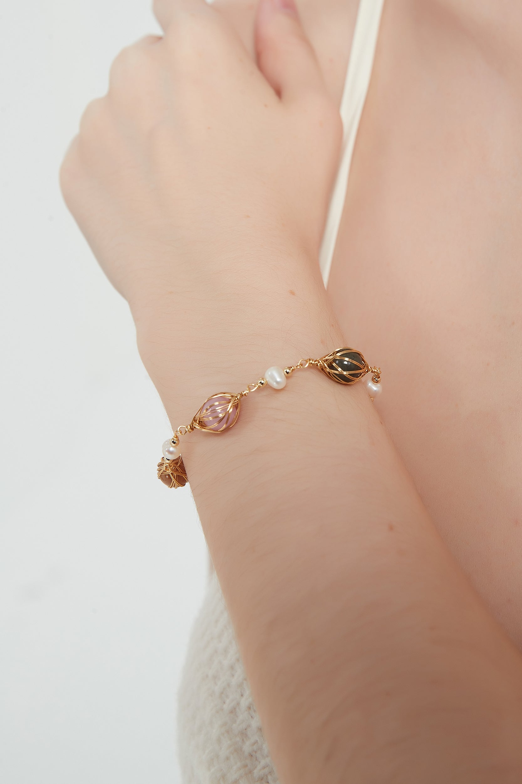Malina Multi-Color Stones Pearl Bracelet