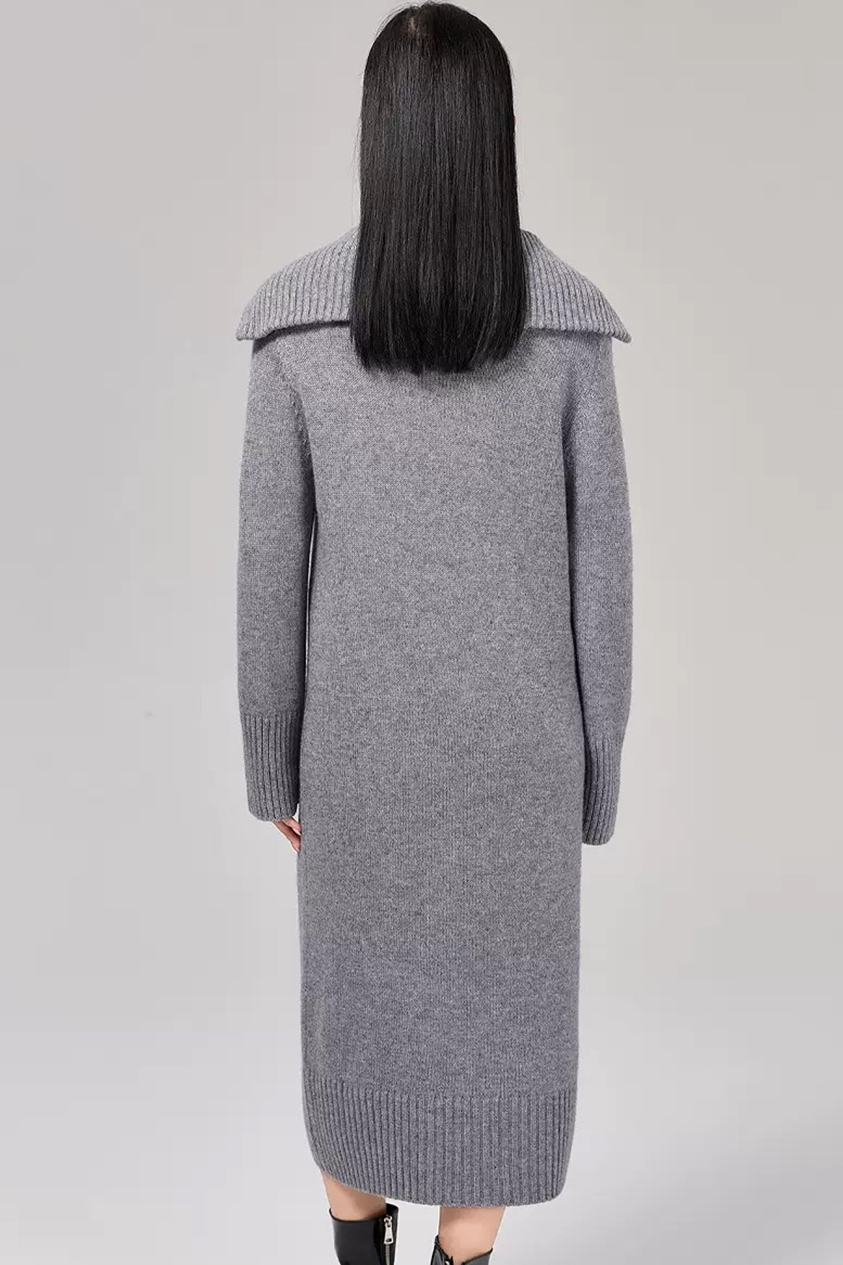 Marcella Zip Collar Merino Wool Ribbed Sweater Dress