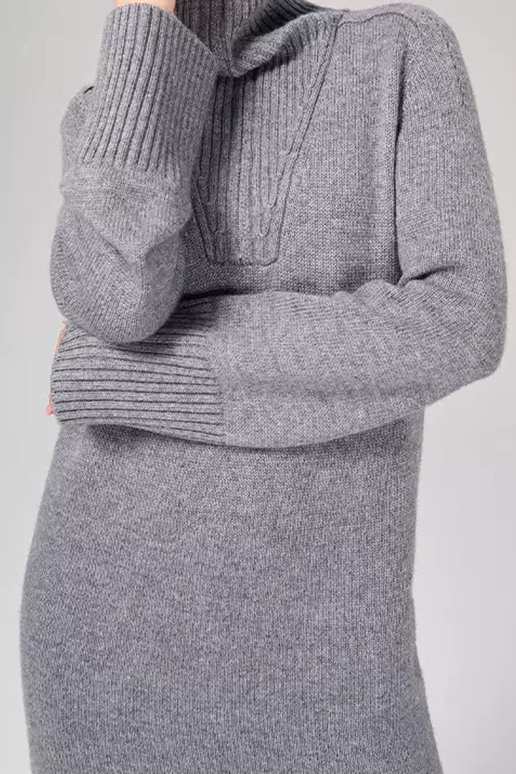 Marcella Zip Collar Merino Wool Ribbed Sweater Dress