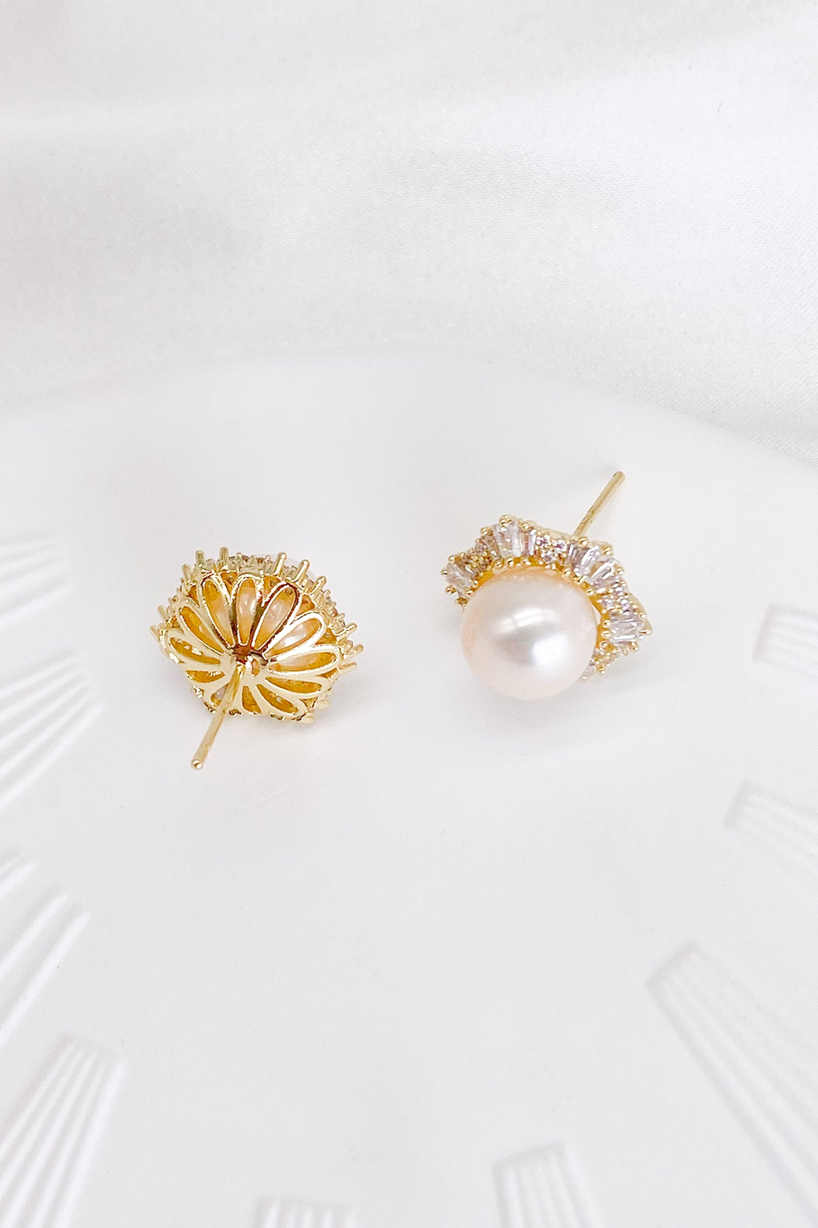 Margot Cubic Zirconia Baguette Pearl Hexagon Stud Earrings