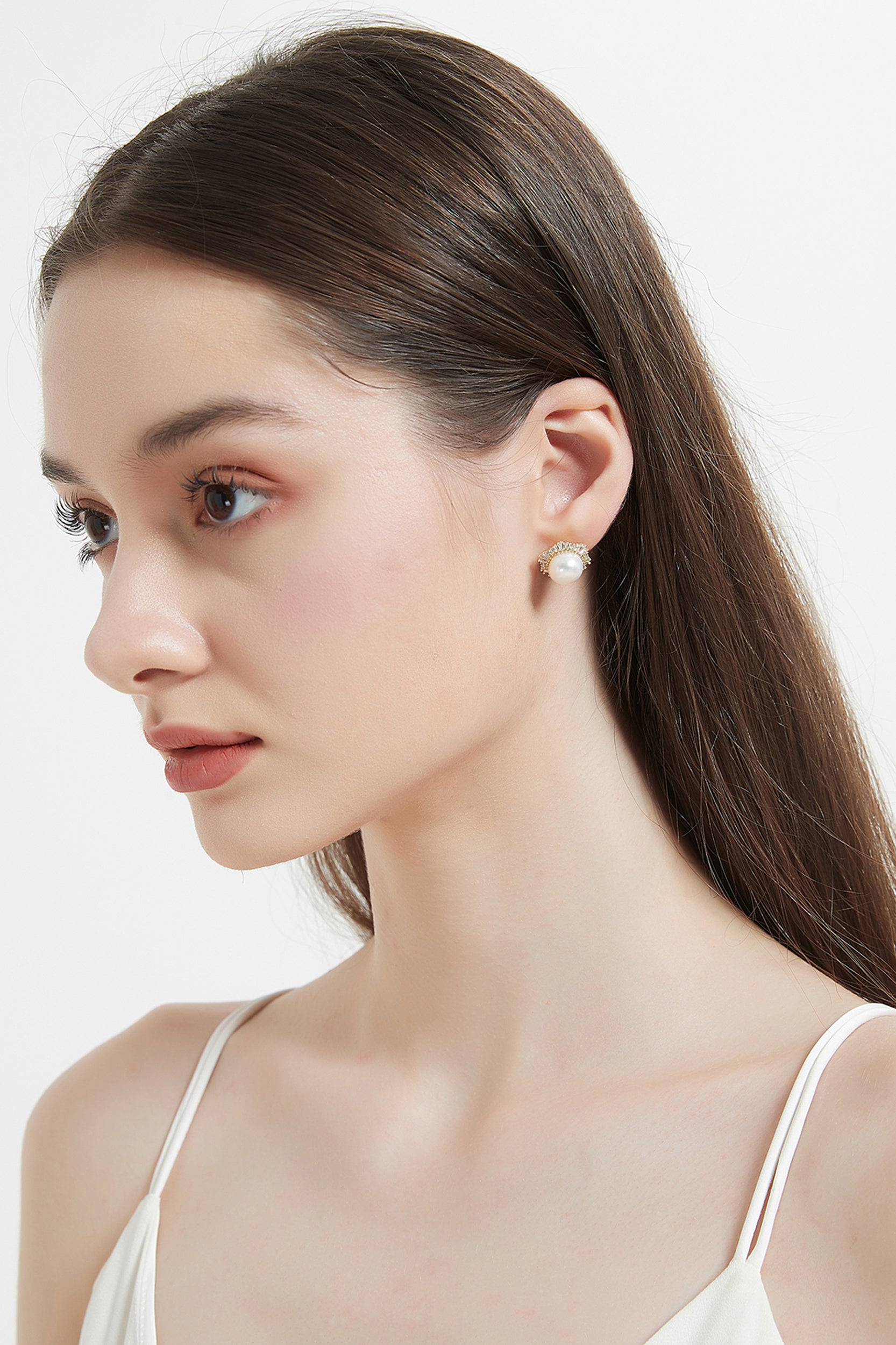 Margot Cubic Zirconia Baguette Pearl Hexagon Stud Earrings