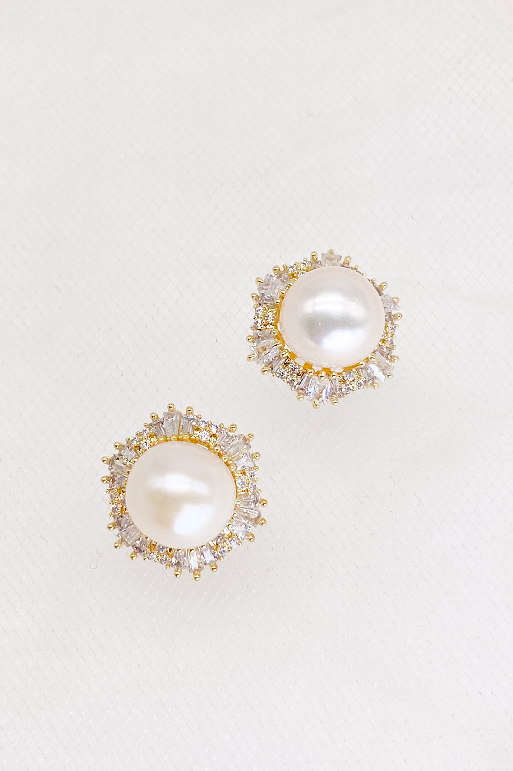 Margot Cubic Zirconia Baguette Pearl Hexagon Stud Earrings