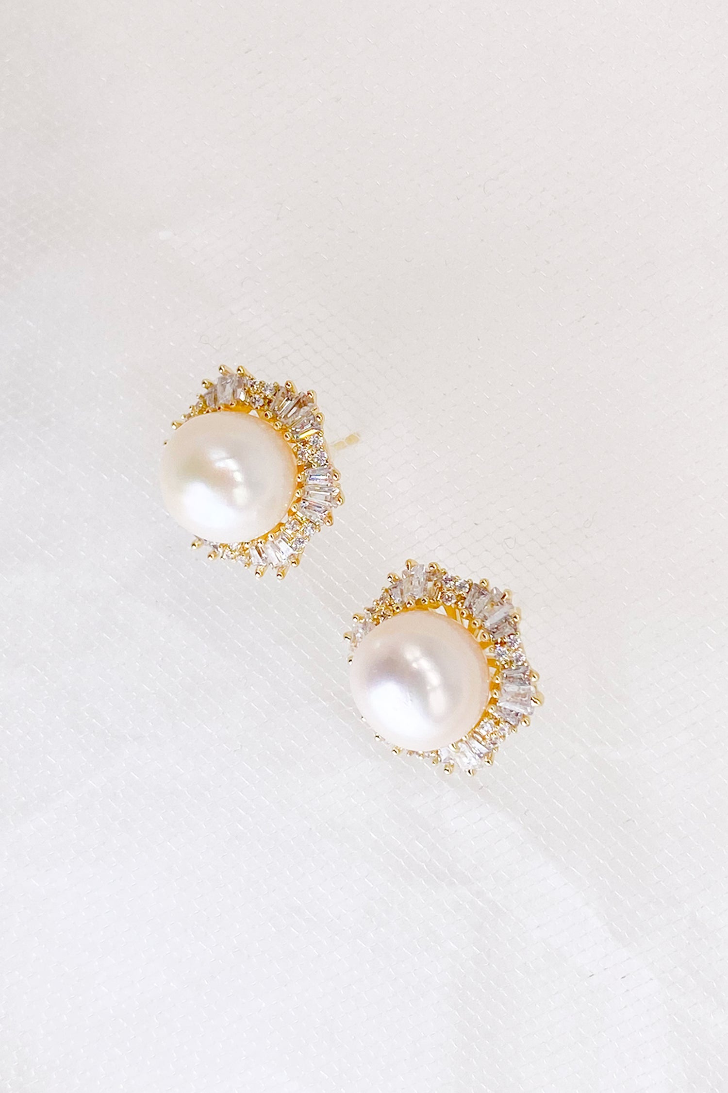 Margot Cubic Zirconia Baguette Pearl Hexagon Stud Earrings