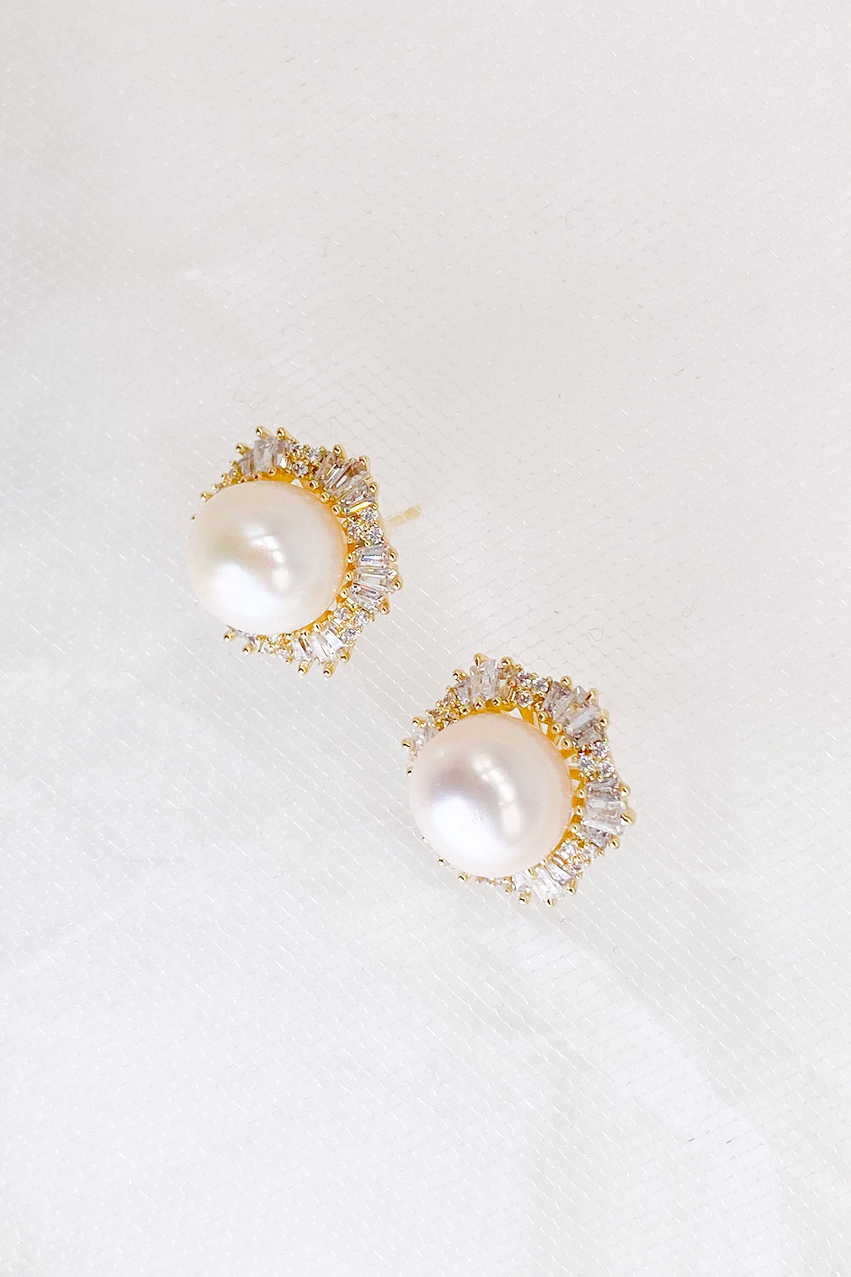 Margot Cubic Zirconia Baguette Pearl Hexagon Stud Earrings