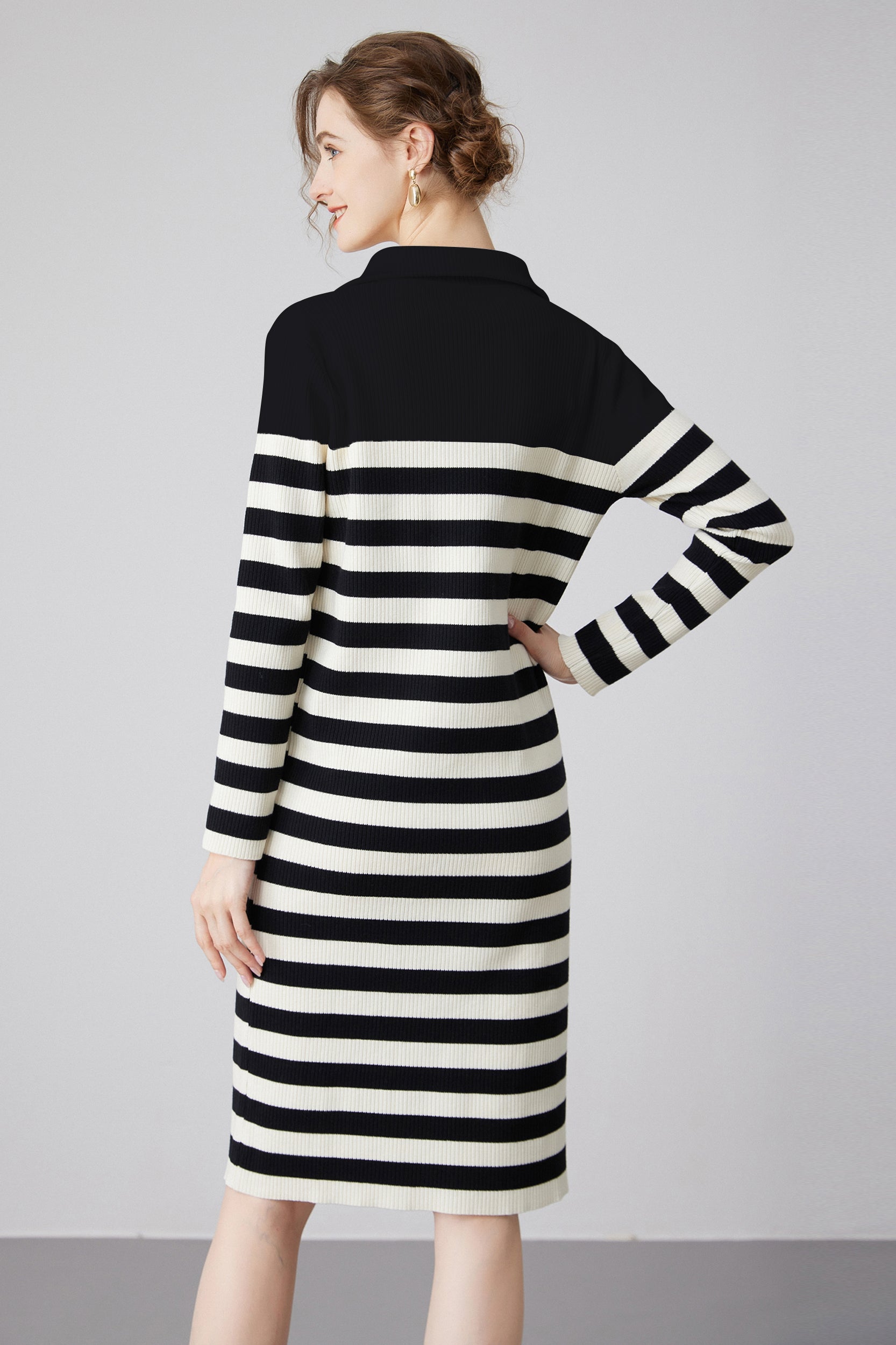 SKYEMicaelaQuarterZipStripedKnitSweaterDressBlack_5