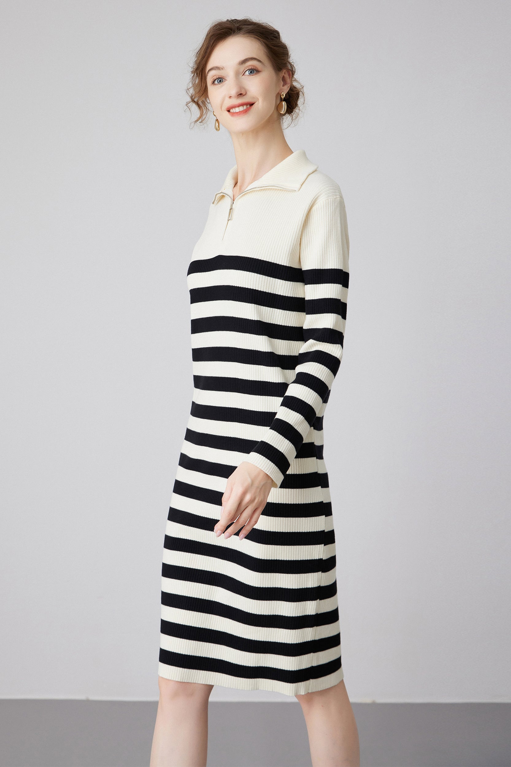 SKYEMicaelaQuarterZipStripedKnitSweaterDressWhite_10