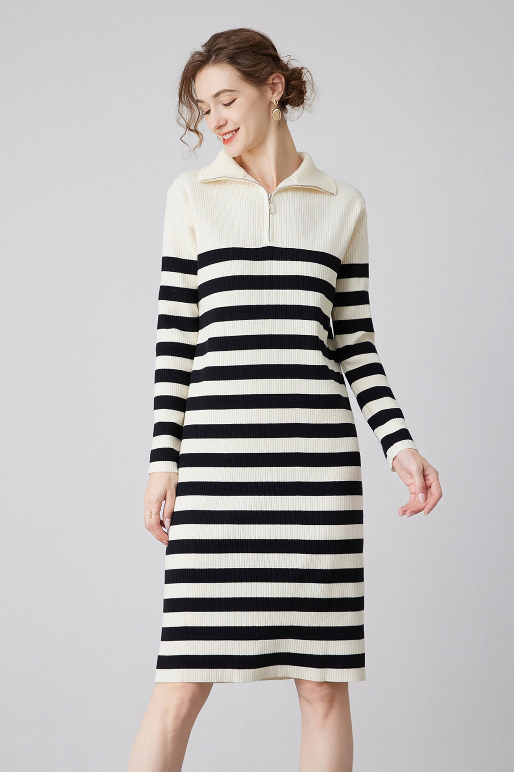 SKYEMicaelaQuarterZipStripedKnitSweaterDressWhitezoom