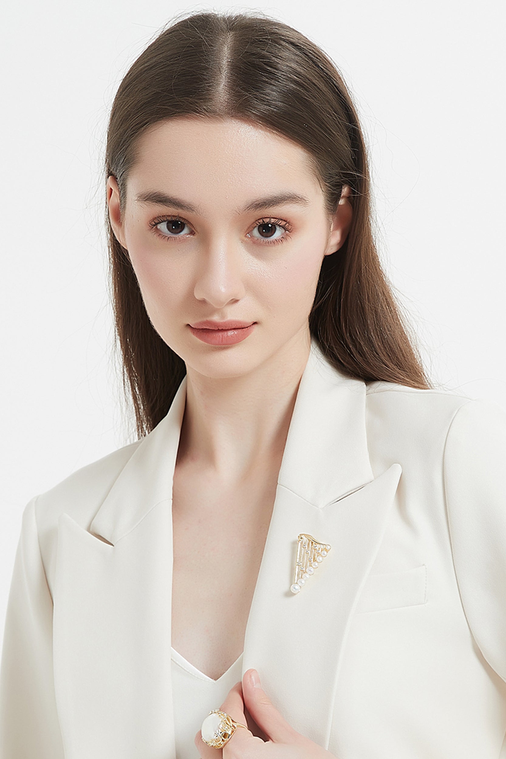 Mireille Gold Pearl Harp Brooch