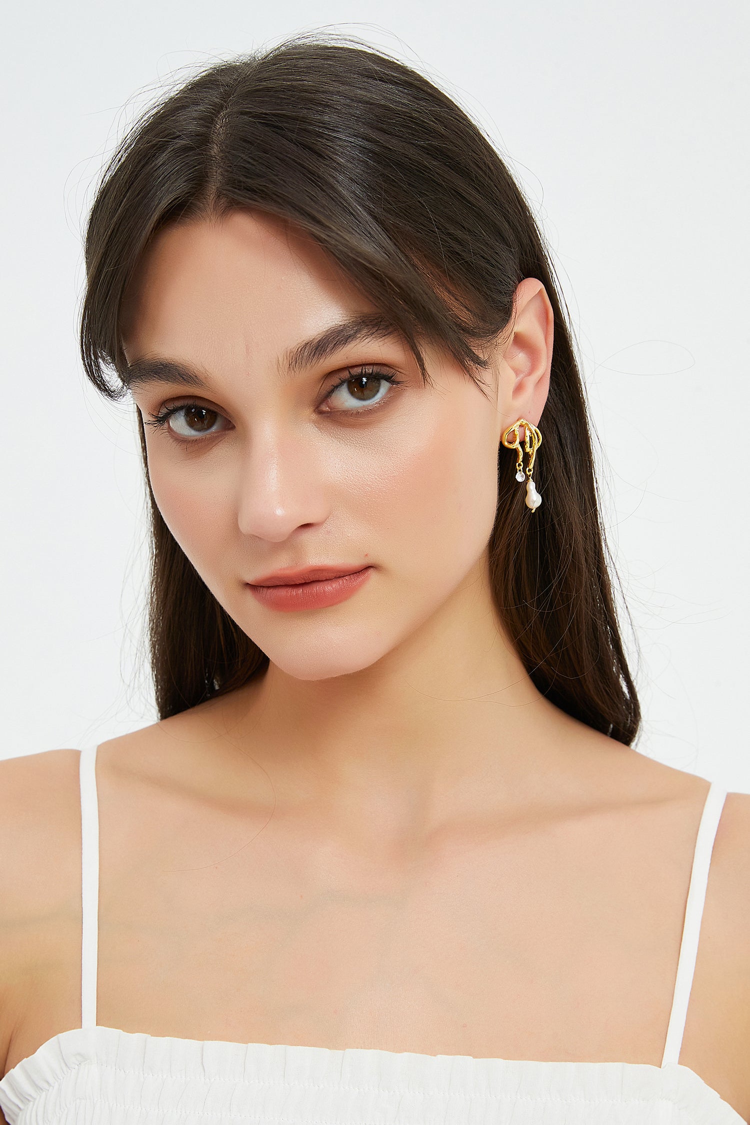 Naimh Freshwater Pearl Gold Bow Earrings