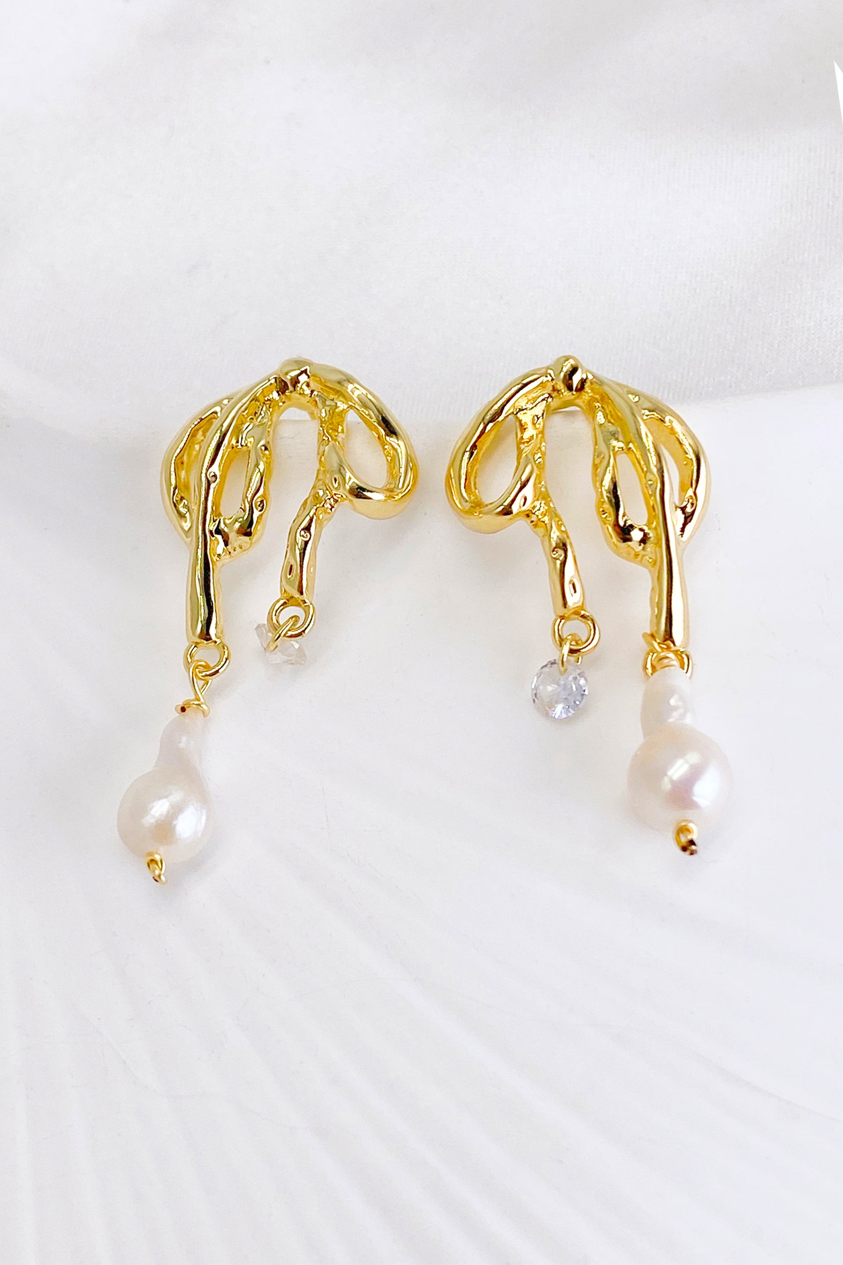 Naimh Freshwater Pearl Gold Bow Earrings