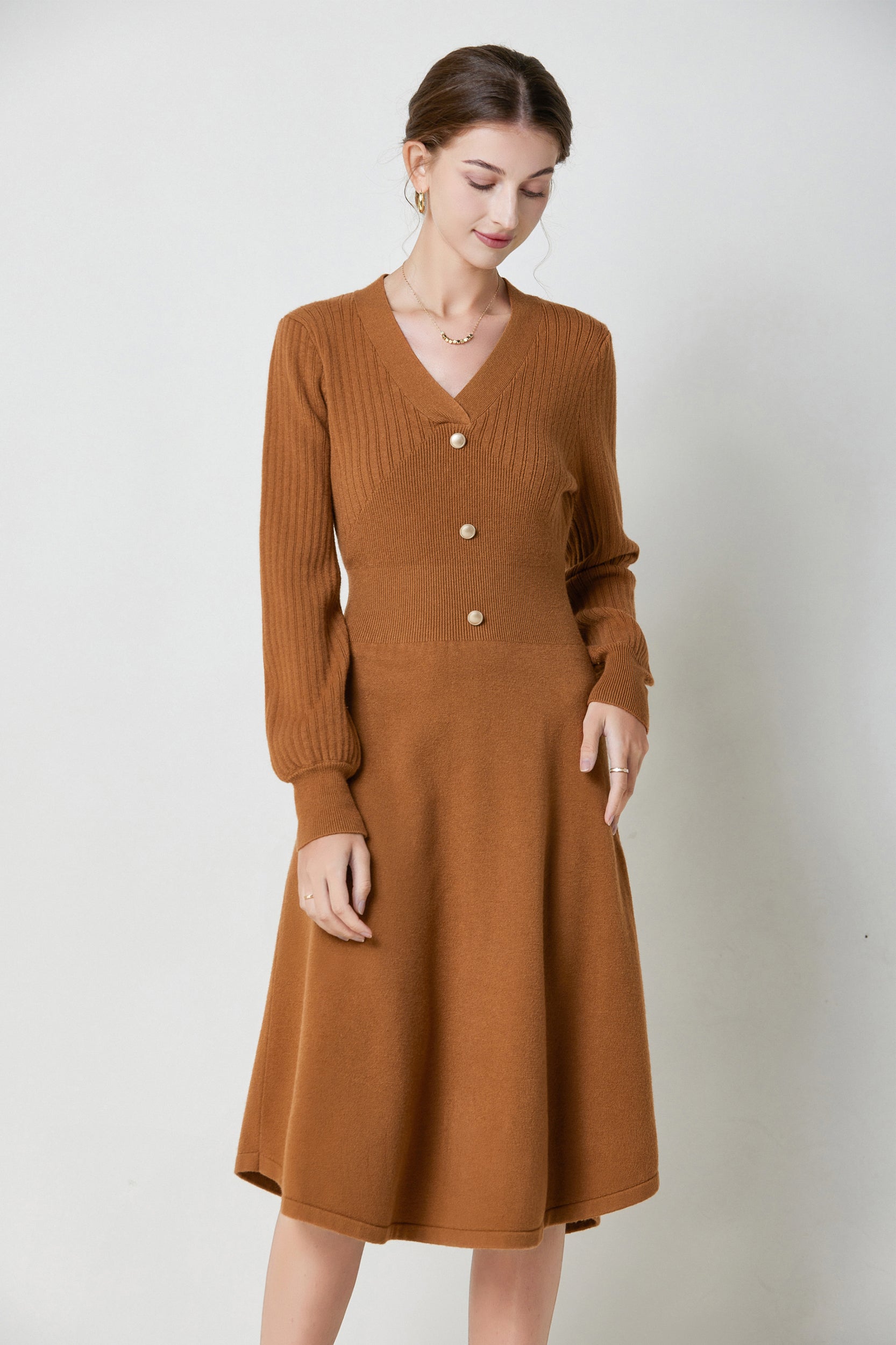 SKYENicolaV-neckPuffSleeveStretchKnitMidiDress_0015s_0016_Brown