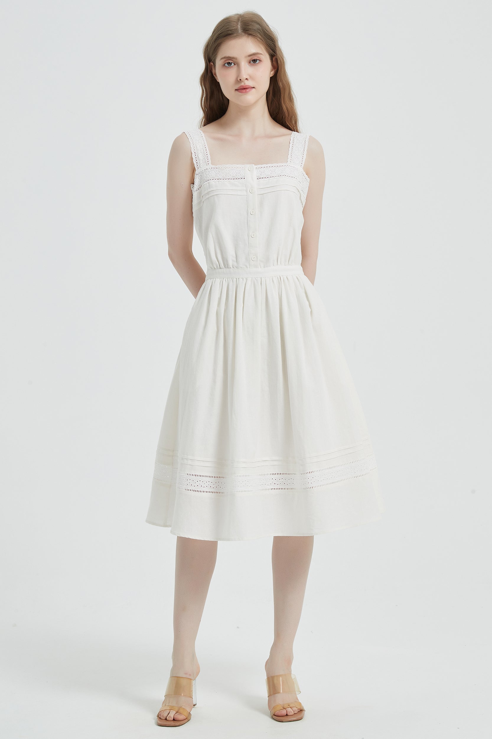 SKYE | Selene Embroidered Eyelet Cotton Dress | Quiet Luxury Elegant Chic Light Beige / XL SKYE | Selene Embroidered Eyelet Cotton Dress | Quiet Luxury Elegant Chic Light Beige / XL