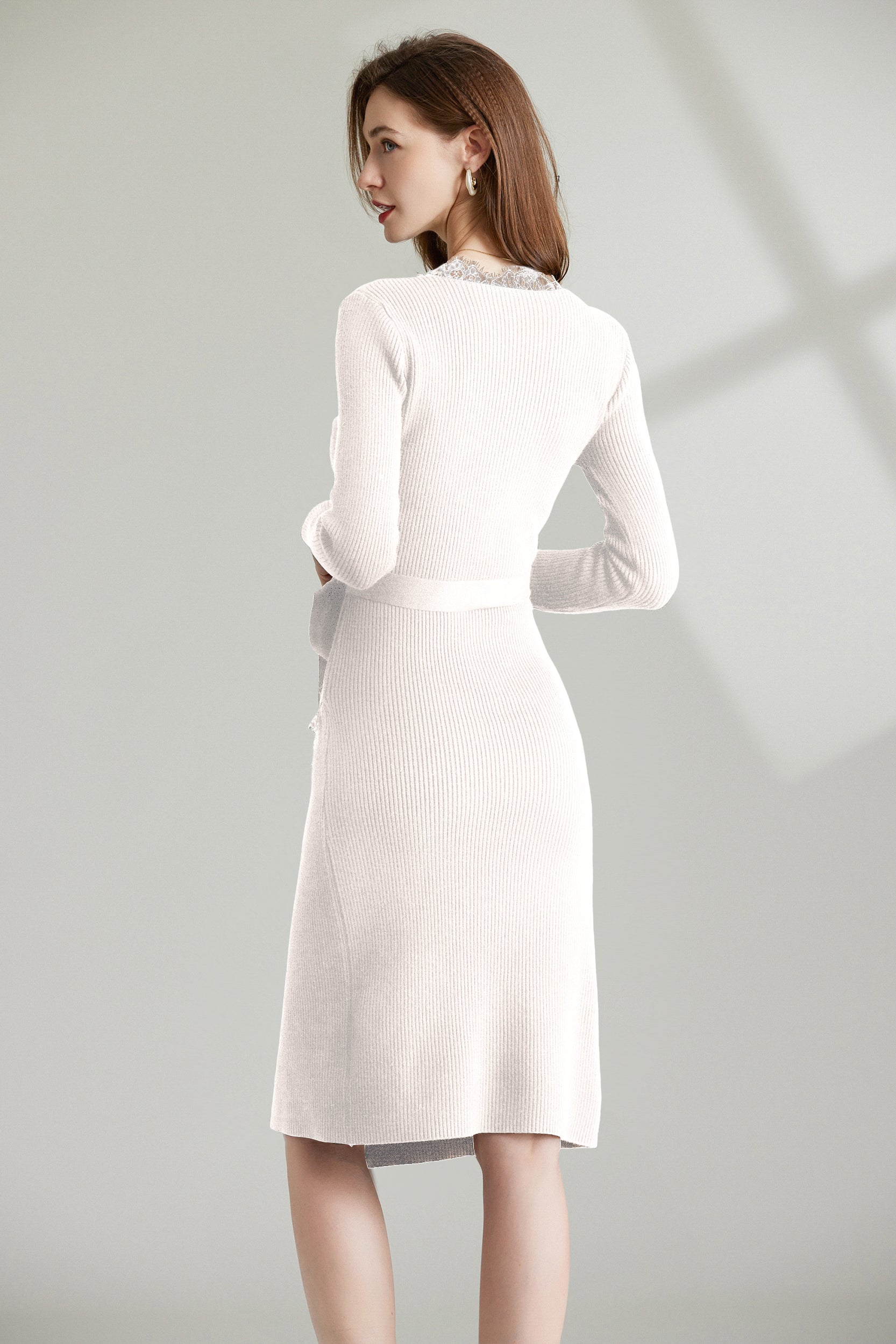 SKYETatianaV-neckLaceWrapKnitSweaterDressWhite