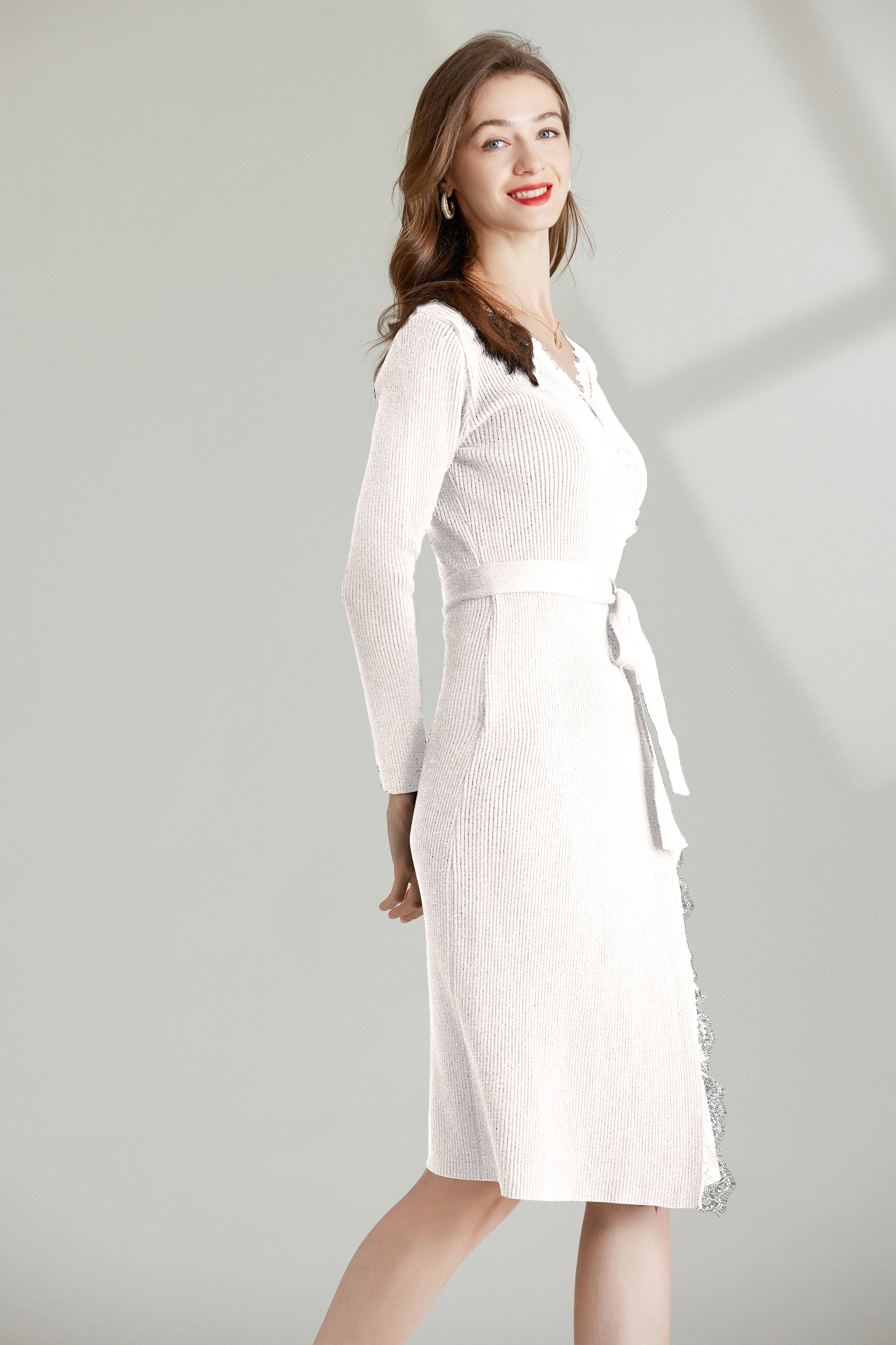 SKYETatianaV-neckLaceWrapKnitSweaterDressWhite1