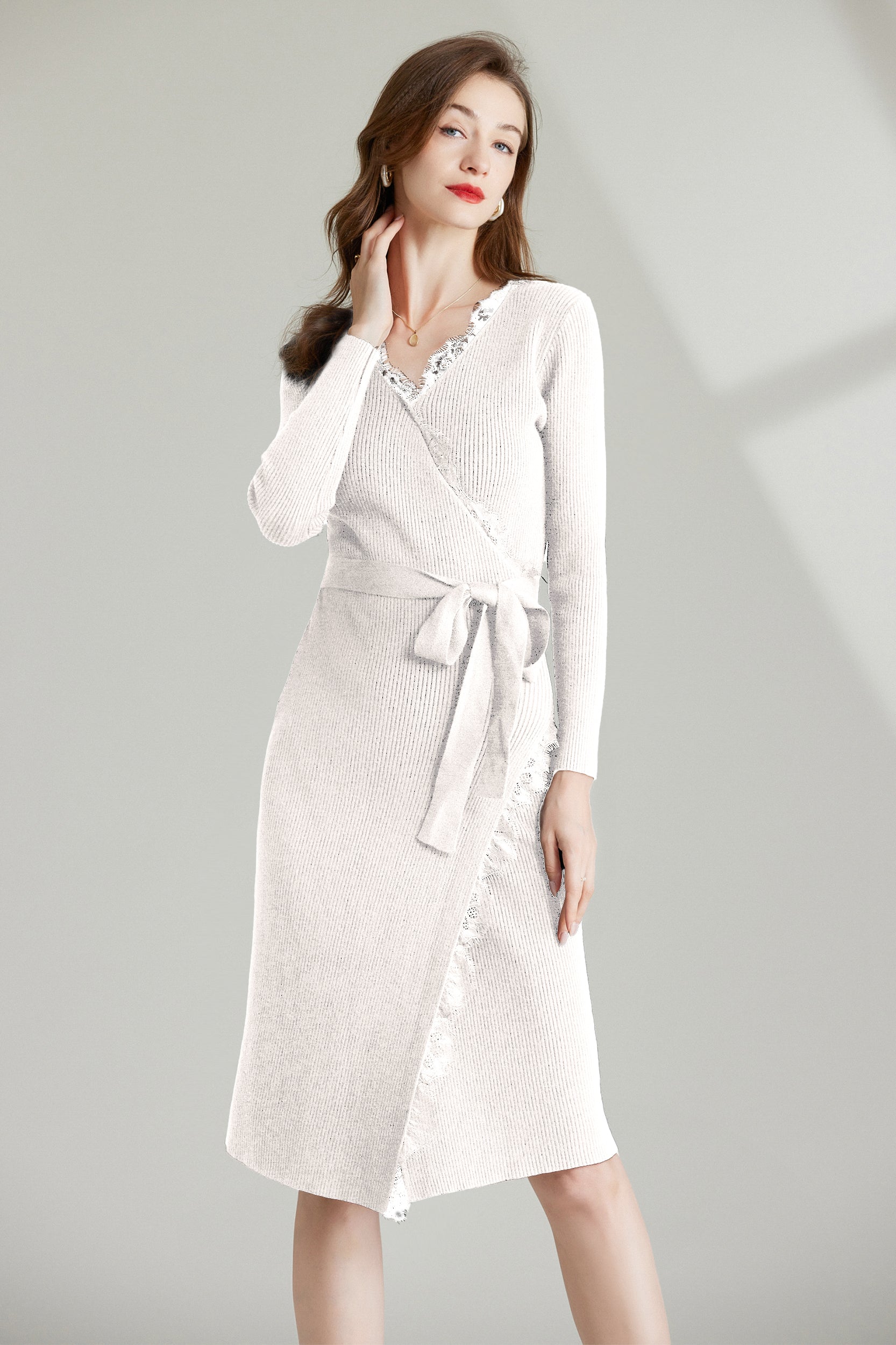 SKYETatianaV-neckLaceWrapKnitSweaterDressWhite3