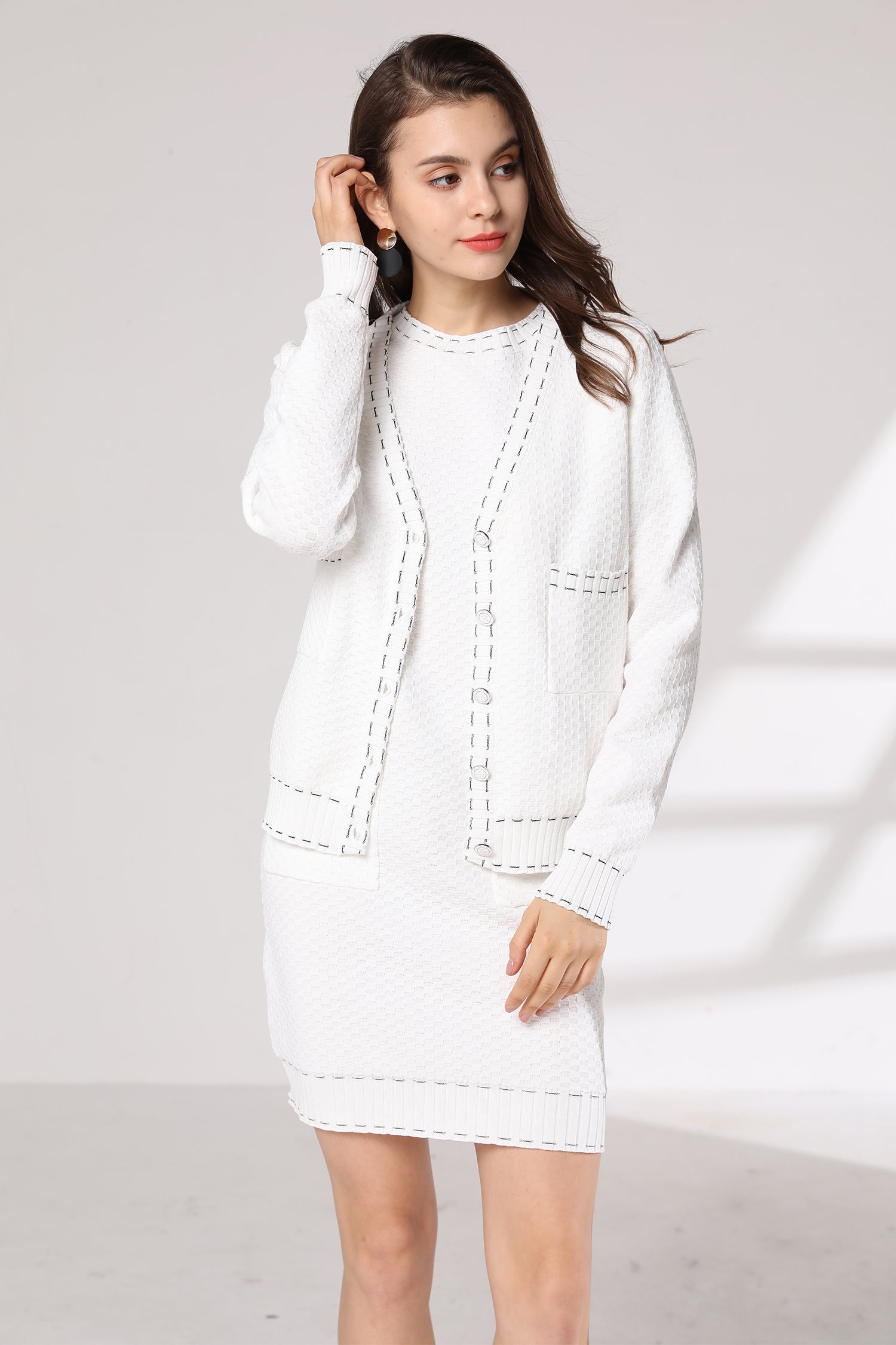 Xenia Contrast Trim Stretch Knit Cardigan