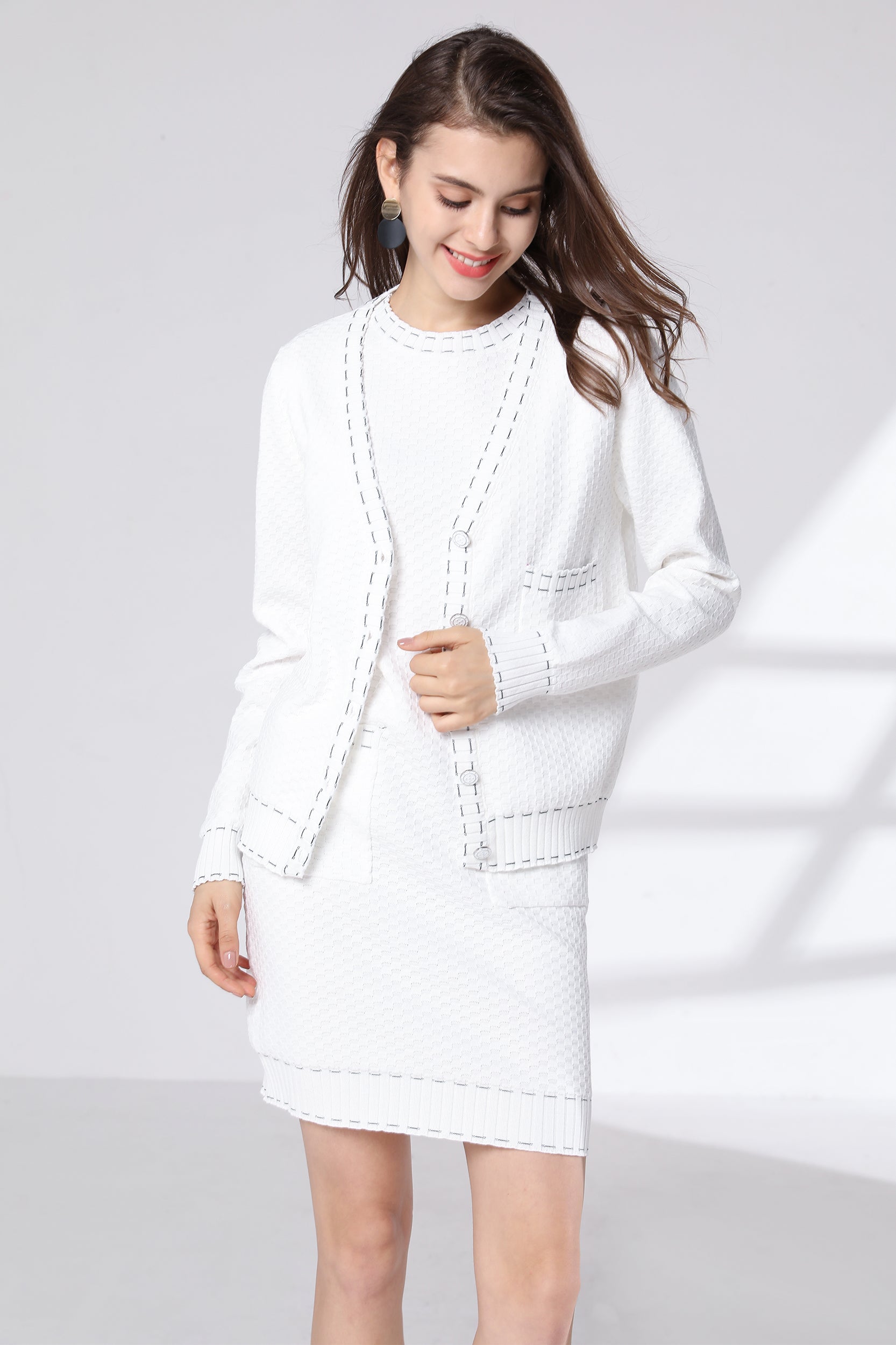Xenia Contrast Trim Stretch Knit Cardigan