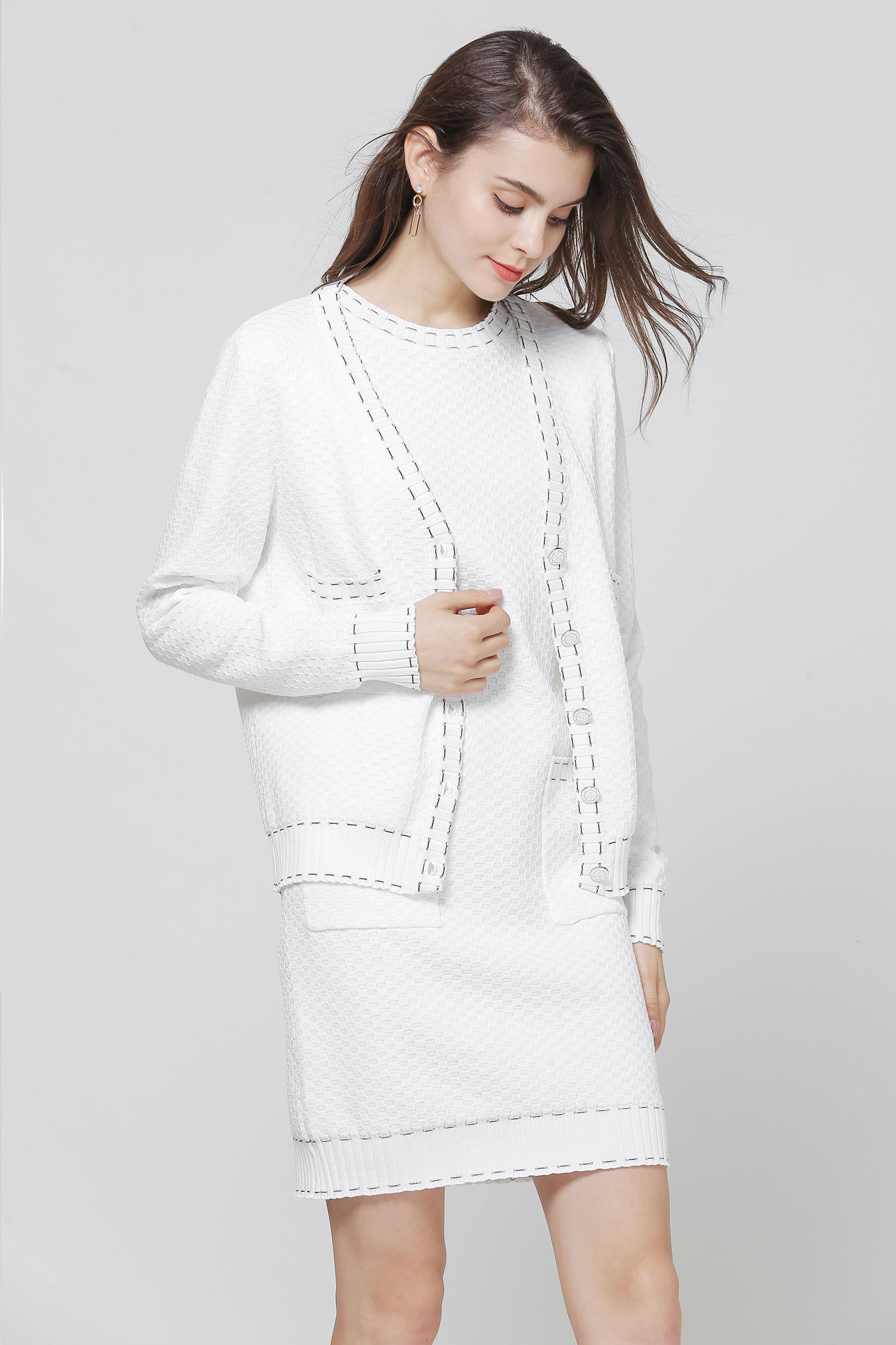 Xenia Contrast Trim Stretch Knit Cardigan