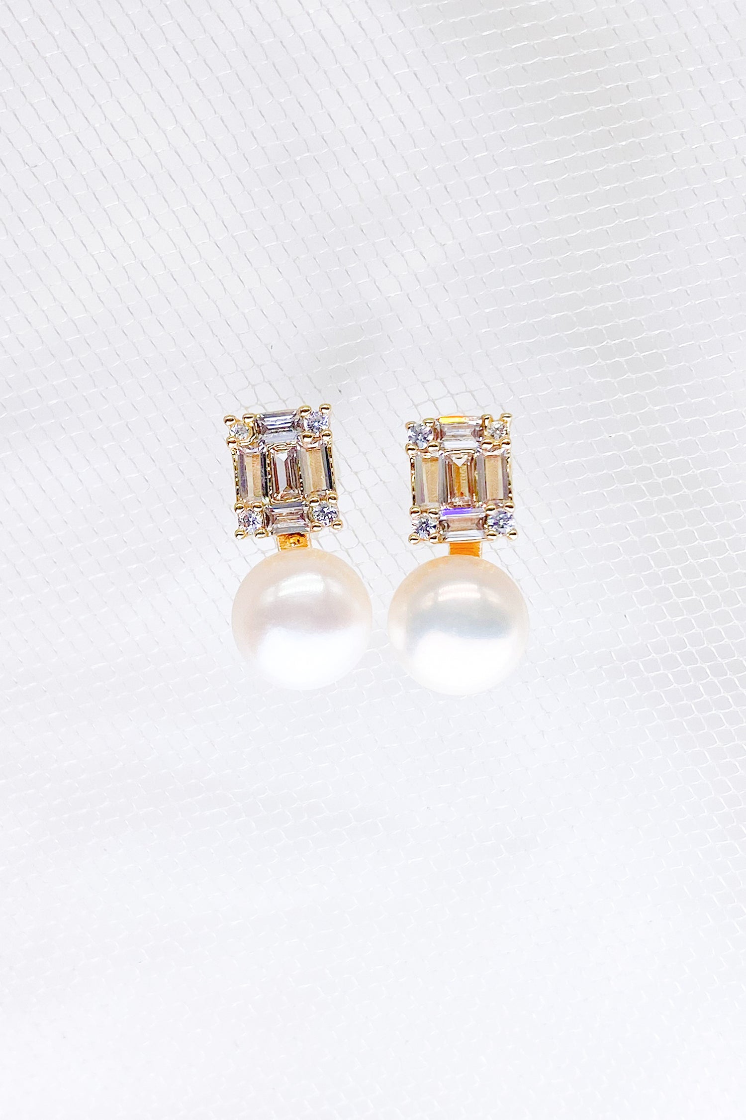 Yvette Cubic Zirconia Baguette Pearl Earrings