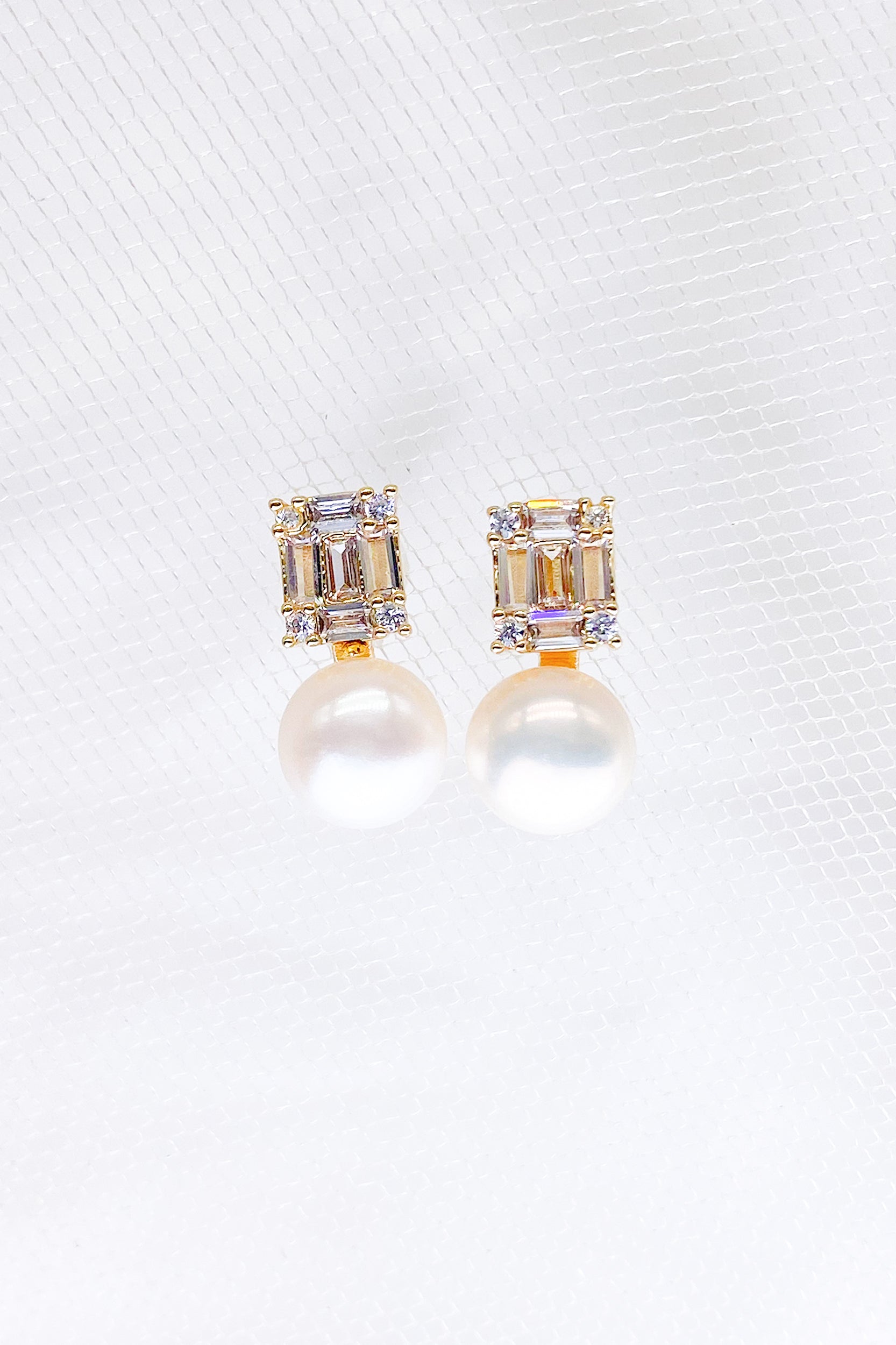 Yvette Cubic Zirconia Baguette Pearl Earrings