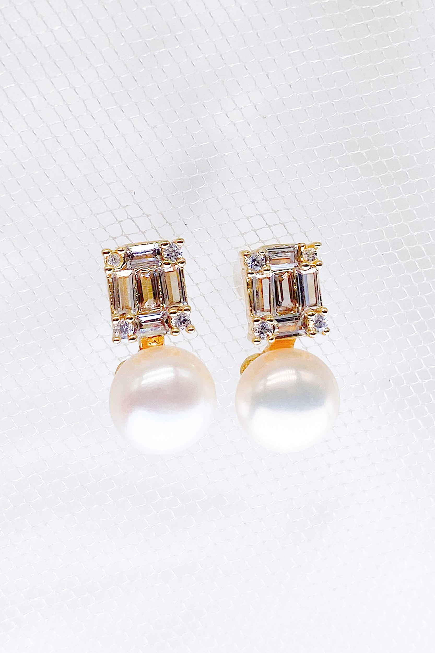 Yvette Cubic Zirconia Baguette Pearl Earrings