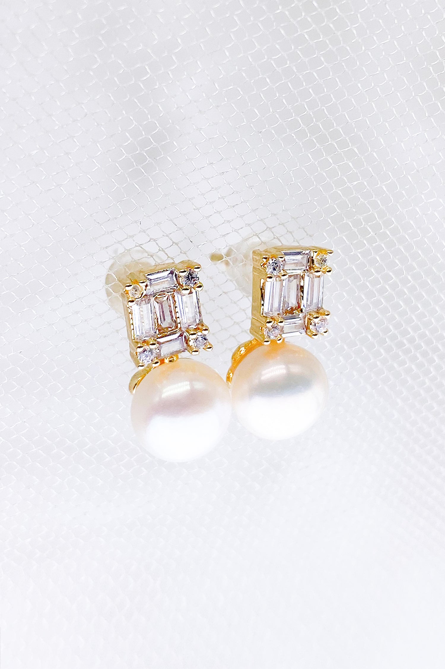 Yvette Cubic Zirconia Baguette Pearl Earrings