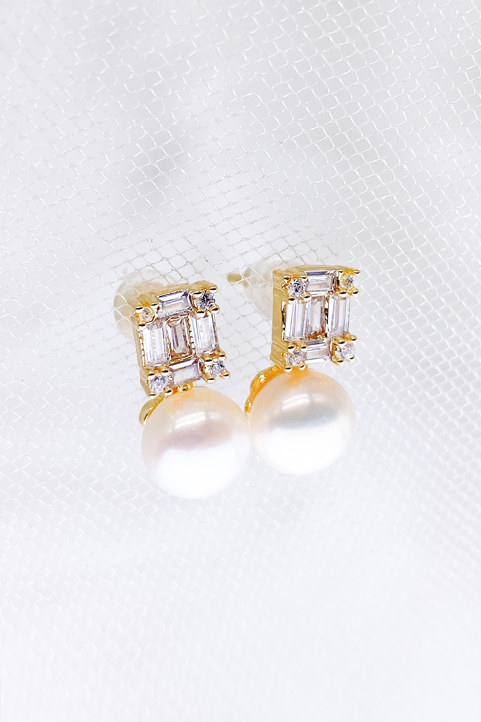 Yvette Cubic Zirconia Baguette Pearl Earrings