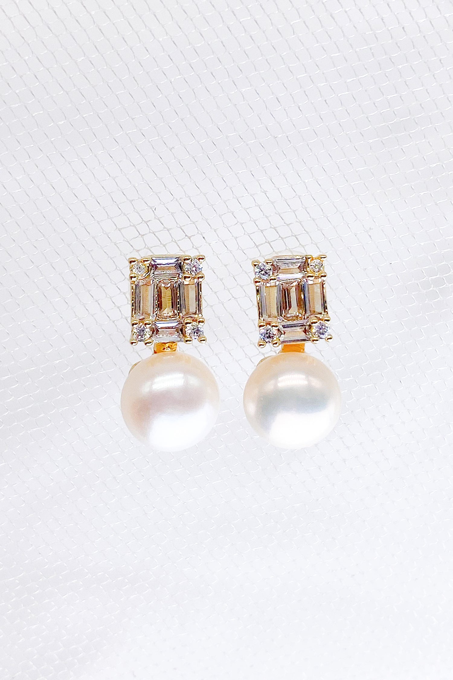 Yvette Cubic Zirconia Baguette Pearl Earrings