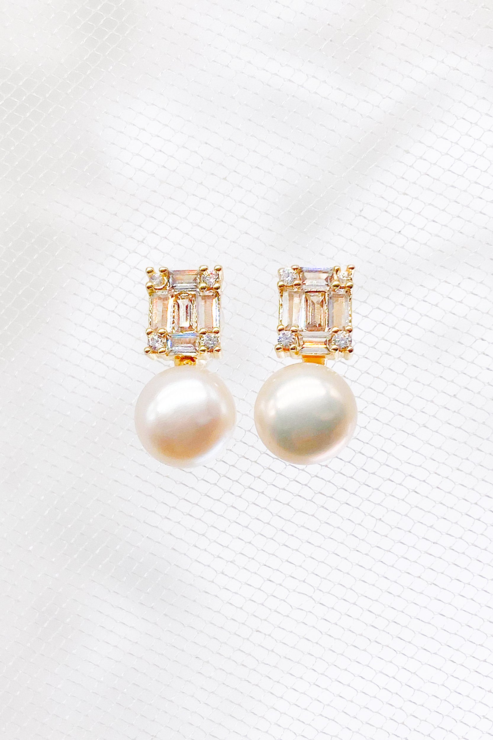 Yvette Cubic Zirconia Baguette Pearl Earrings