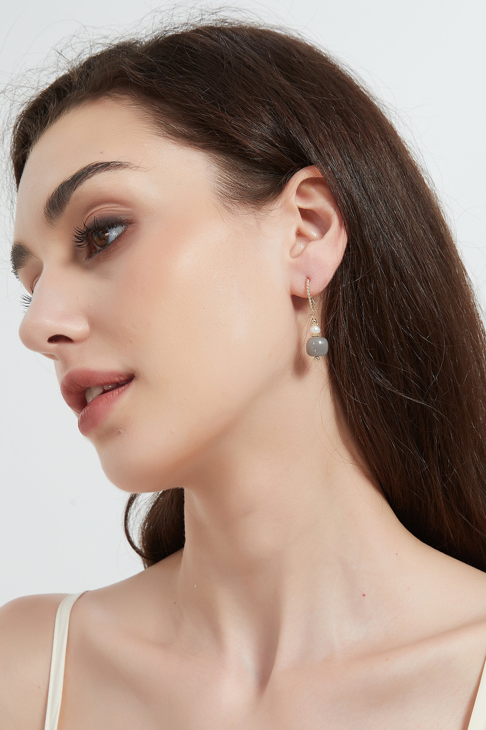 Zaina Natural Stone Gold Pearl Drop Earrings