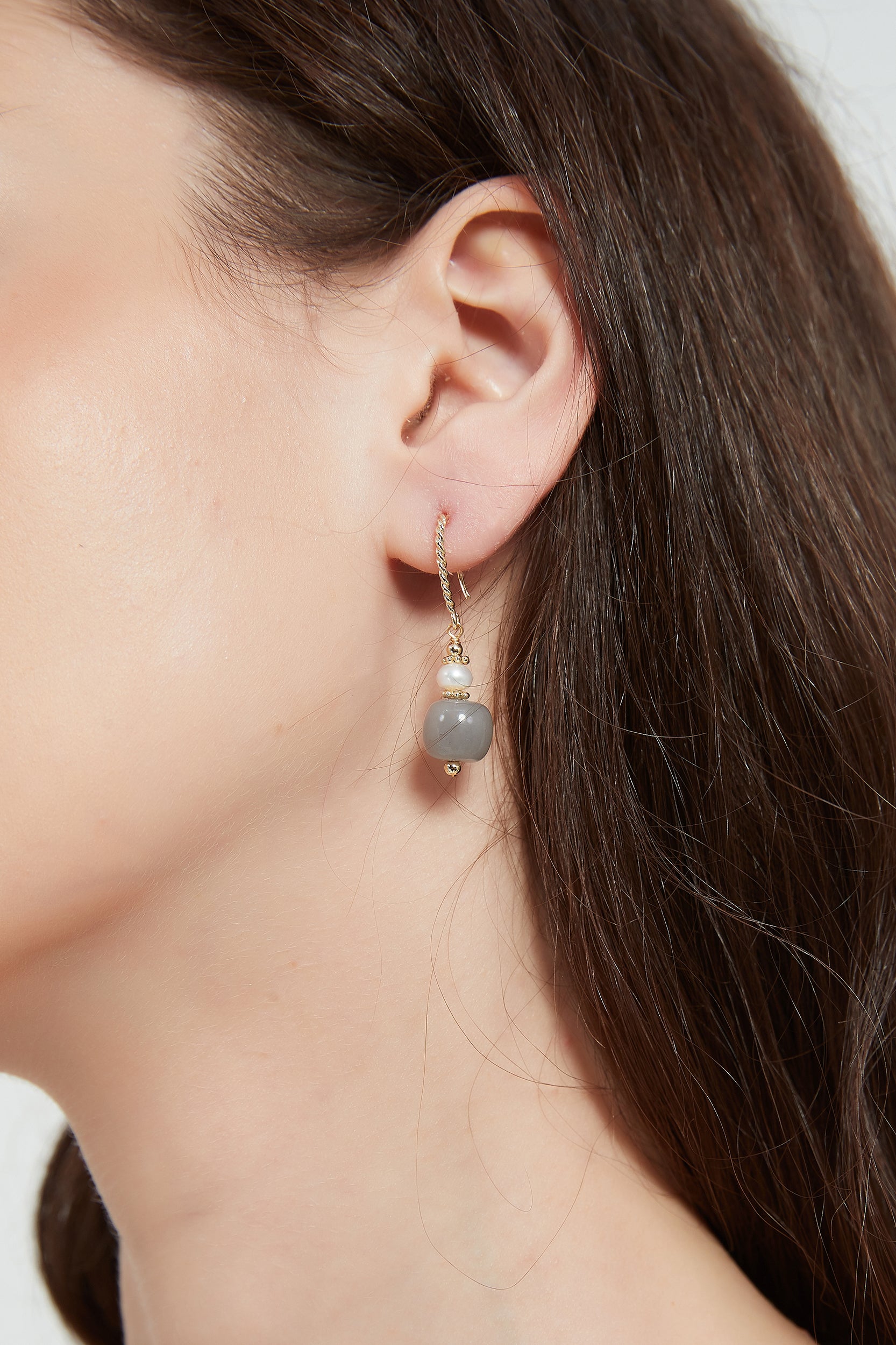 Zaina Natural Stone Gold Pearl Drop Earrings