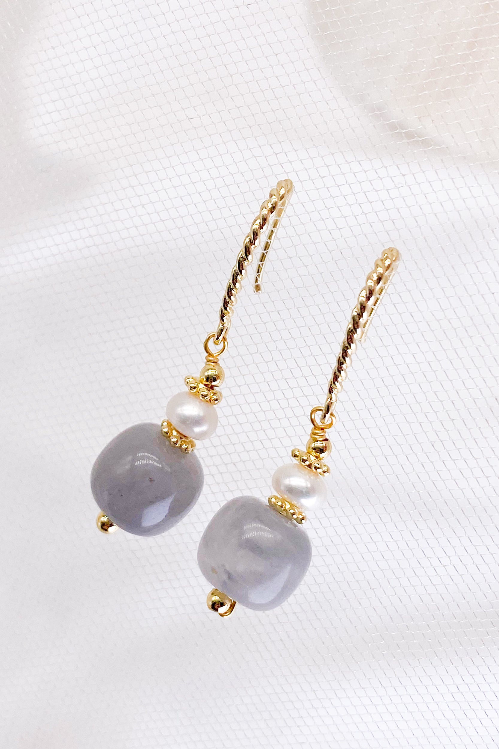 Zaina Natural Stone Gold Pearl Drop Earrings