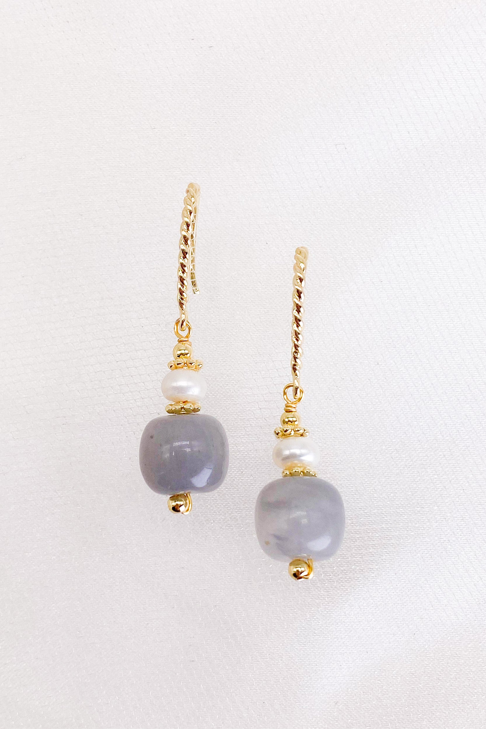 Zaina Natural Stone Gold Pearl Drop Earrings