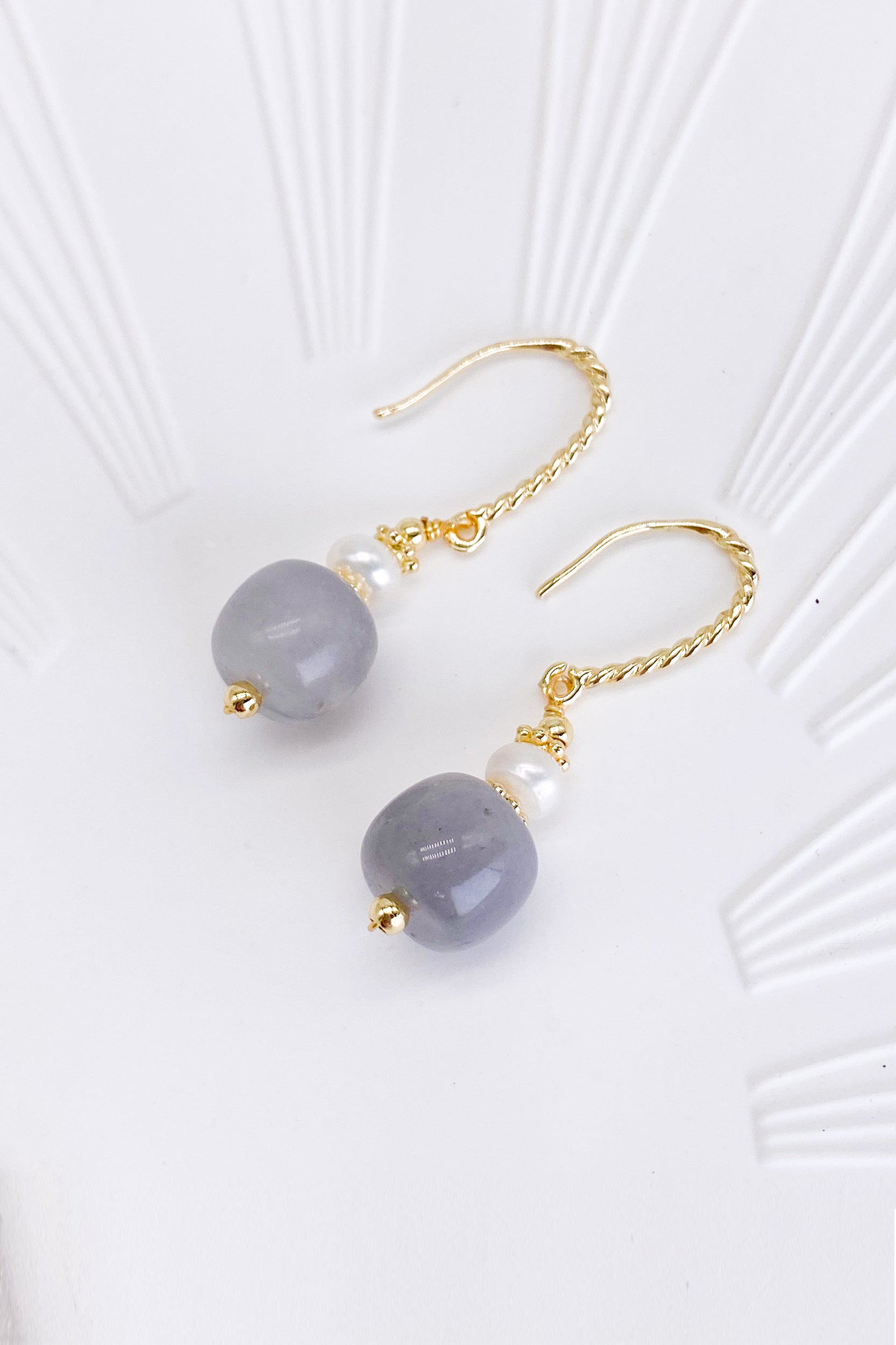 Zaina Natural Stone Gold Pearl Drop Earrings