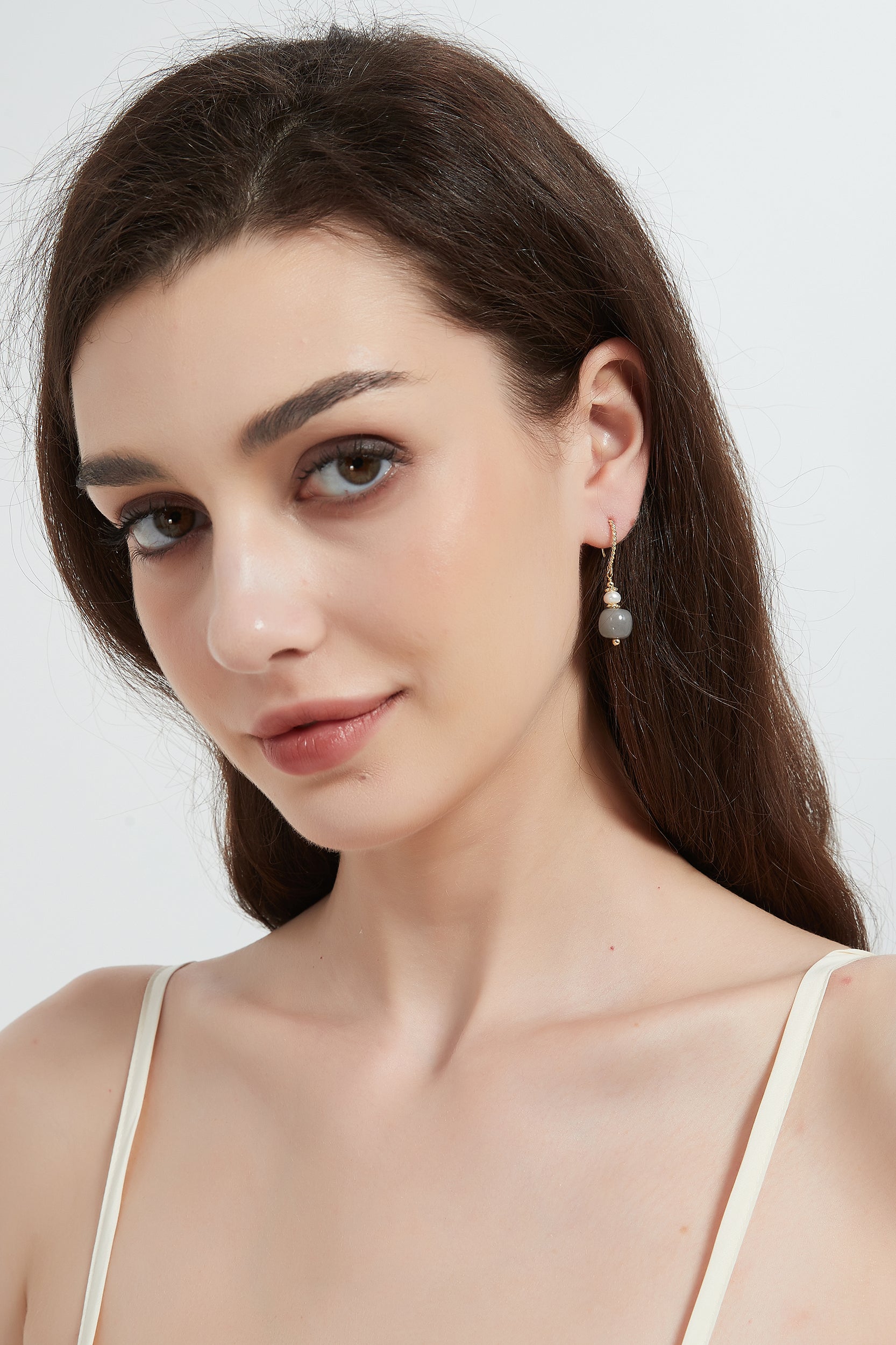 Zaina Natural Stone Gold Pearl Drop Earrings