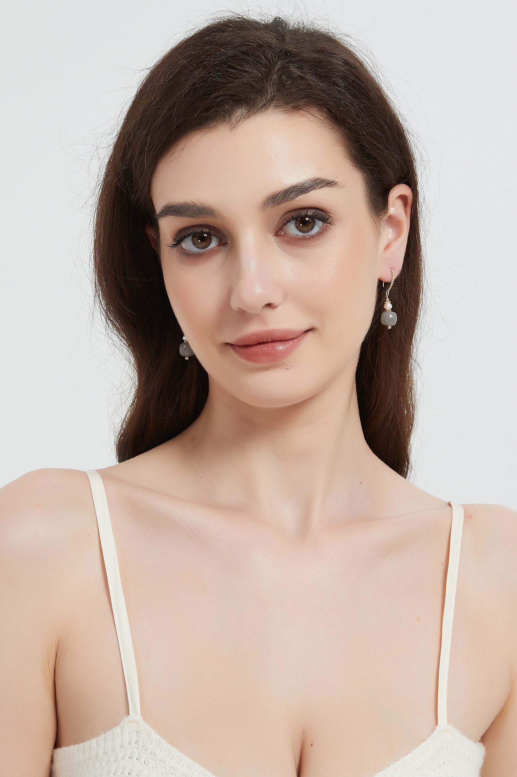 Zaina Natural Stone Gold Pearl Drop Earrings